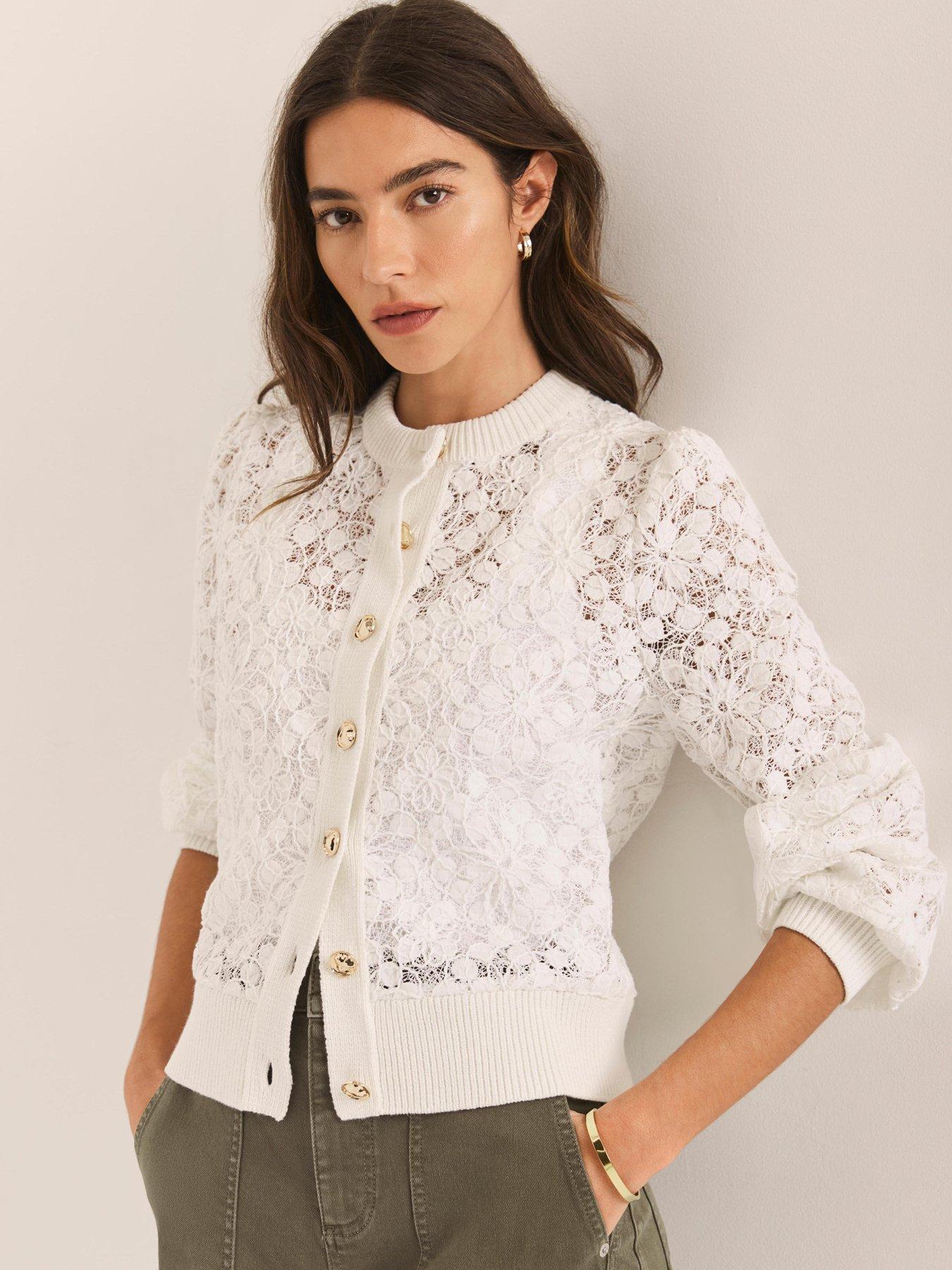 Image 3 of 6 of Mint Velvet Ivory Lace Jacket - White