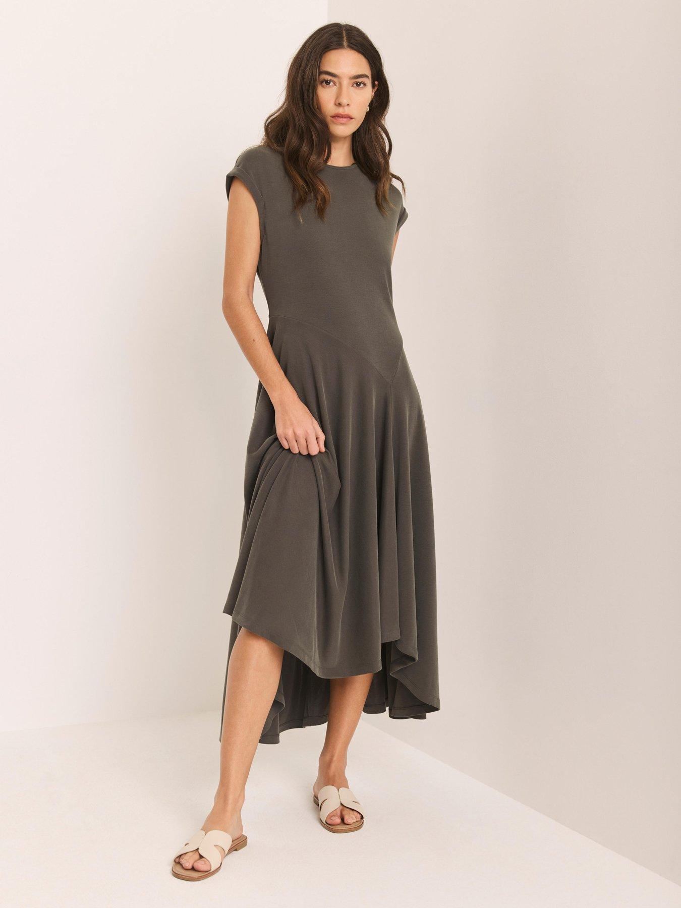 Image 2 of 6 of Mint Velvet Asymmetric Jersey Dress - Khaki