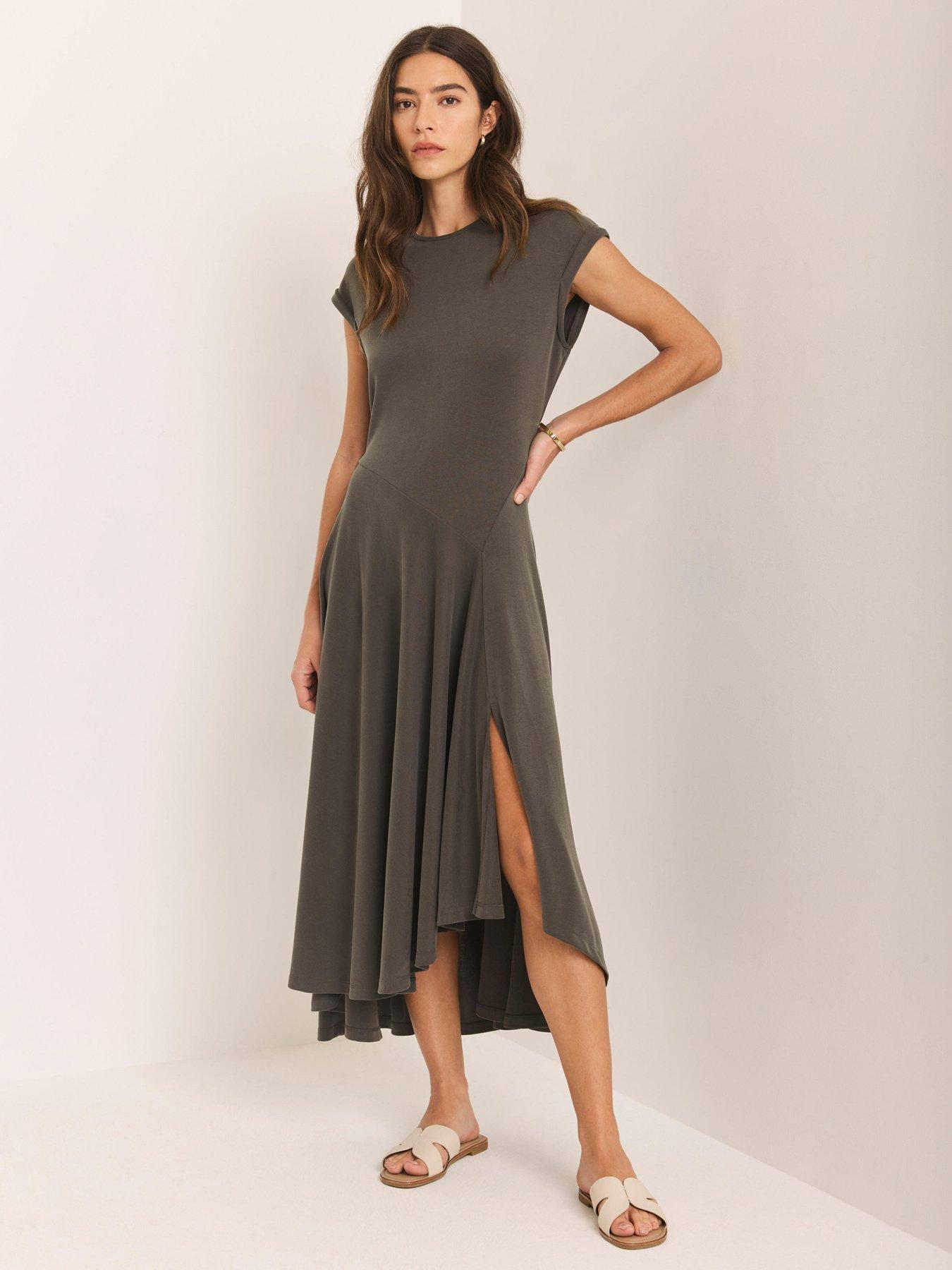 Image 3 of 6 of Mint Velvet Asymmetric Jersey Dress - Khaki