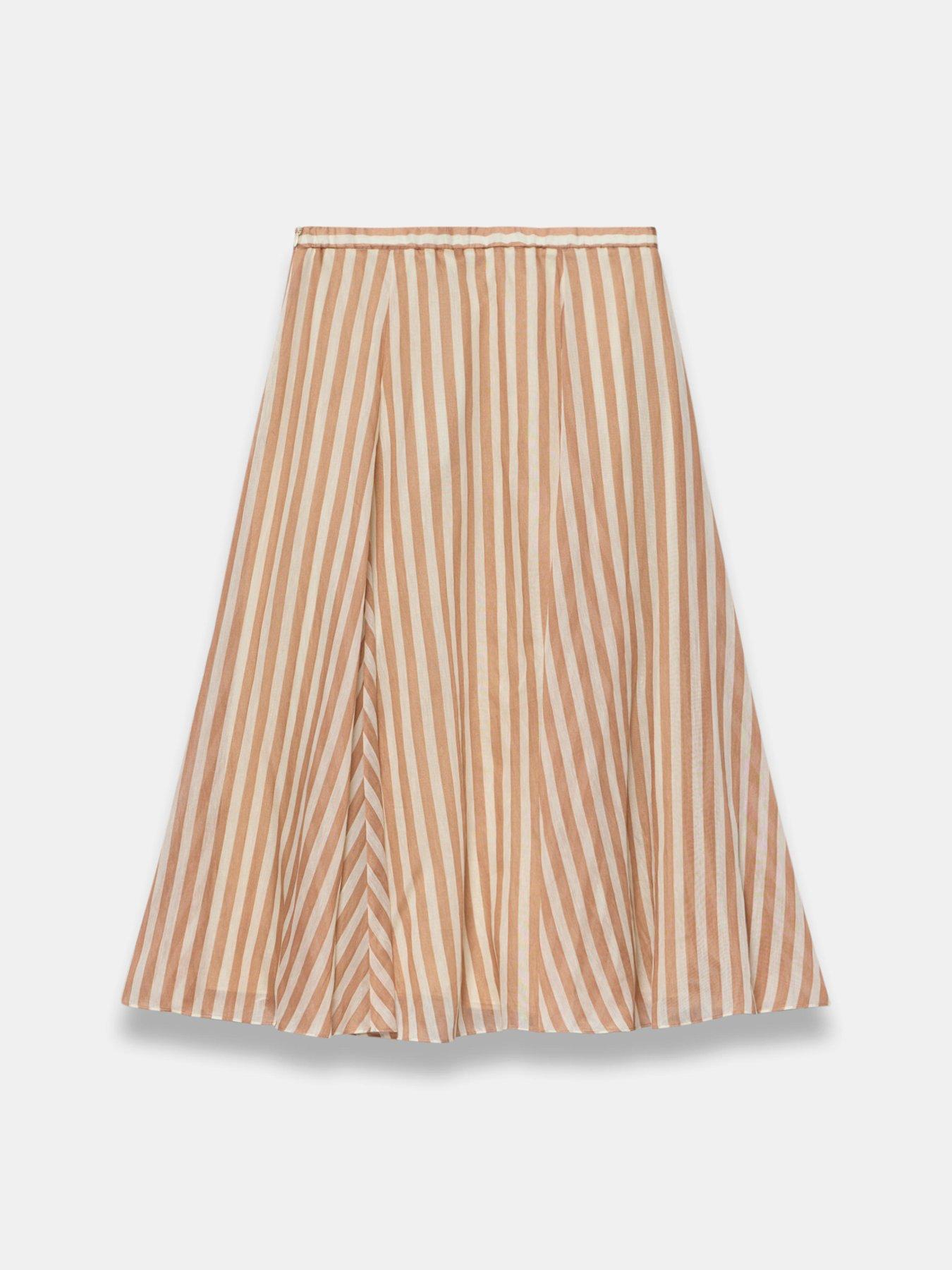 Image 5 of 6 of Mint Velvet Striped A-Line Midi Skirt - Orange