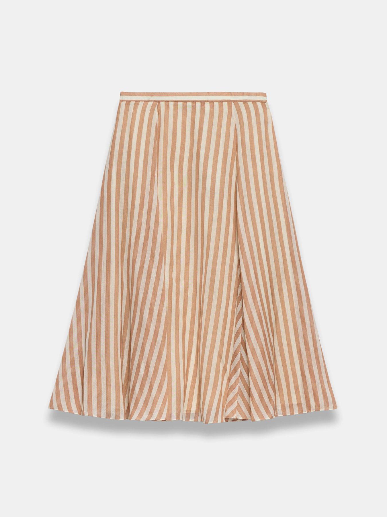 Image 6 of 6 of Mint Velvet Striped A-Line Midi Skirt - Orange