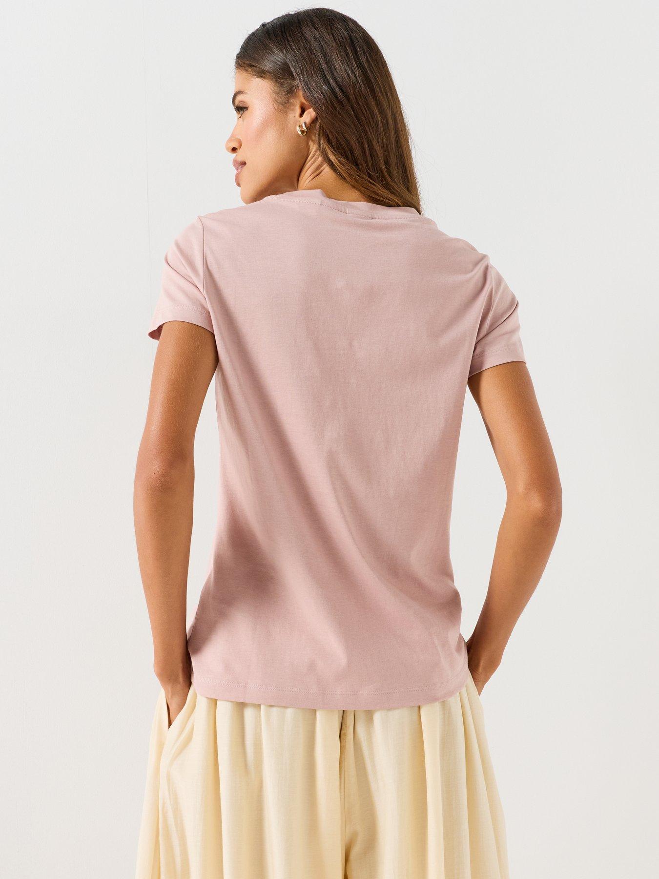 Image 2 of 6 of BOSS Cotton T-shirt With Tonal Chest Logo - Pink