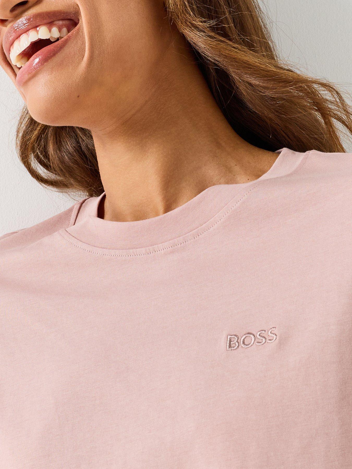 Image 4 of 6 of BOSS Cotton T-shirt With Tonal Chest Logo - Pink