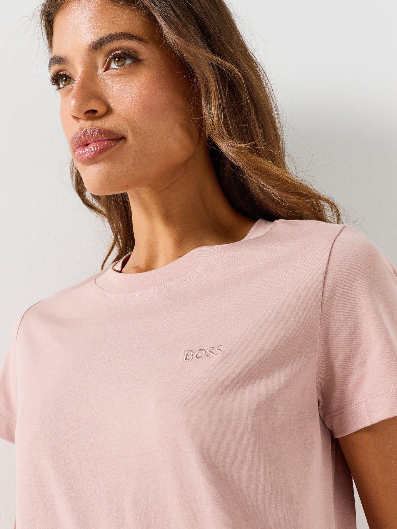 Image 5 of 6 of BOSS Cotton T-shirt With Tonal Chest Logo - Pink