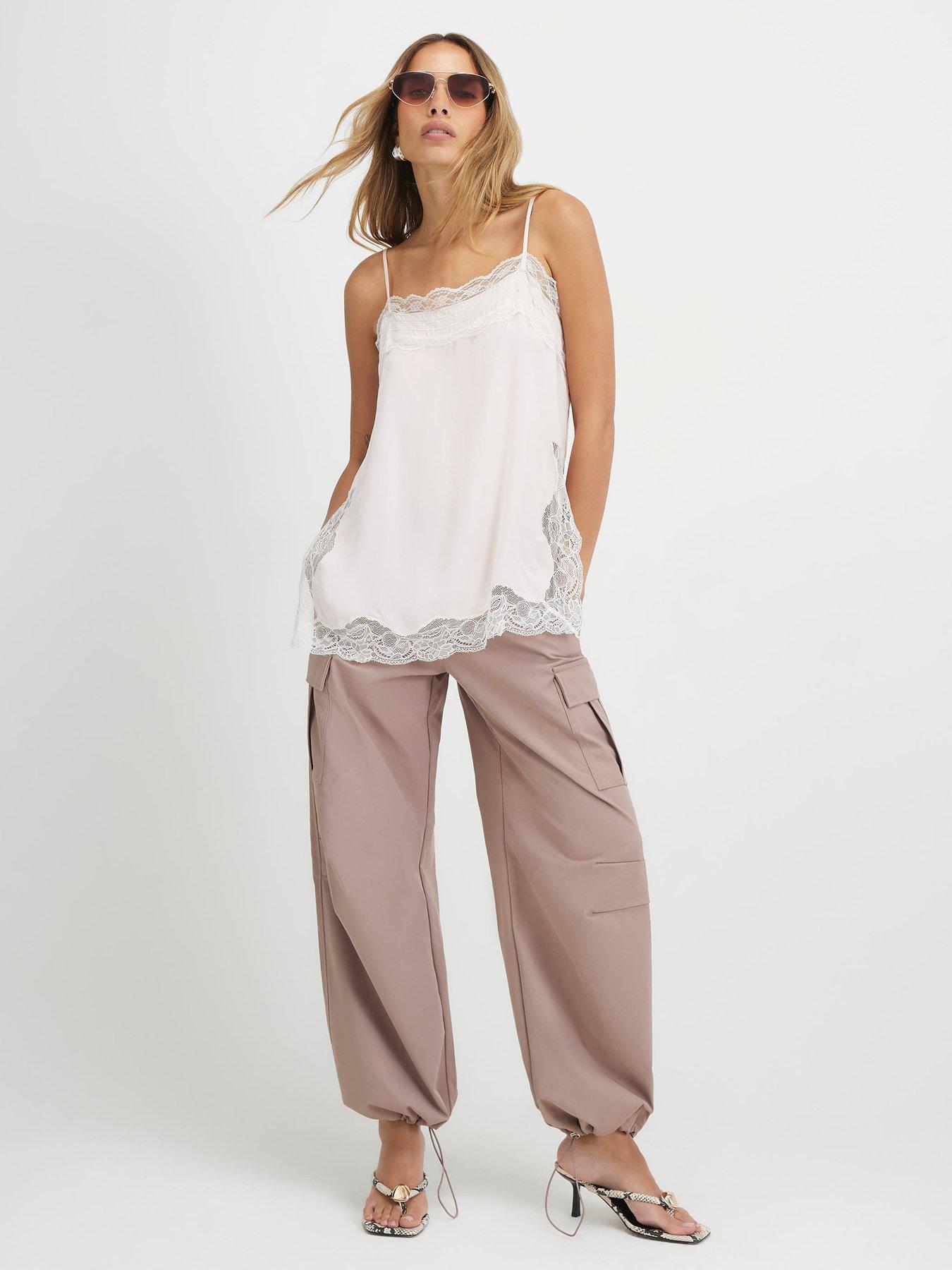 Image 1 of 6 of River Island Multi Pocket Utility Cargo Trousers - Beige