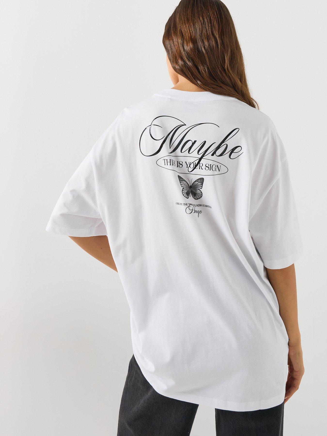 Image 2 of 4 of HUGO Oversized T-Shirt with Graphic Print - White