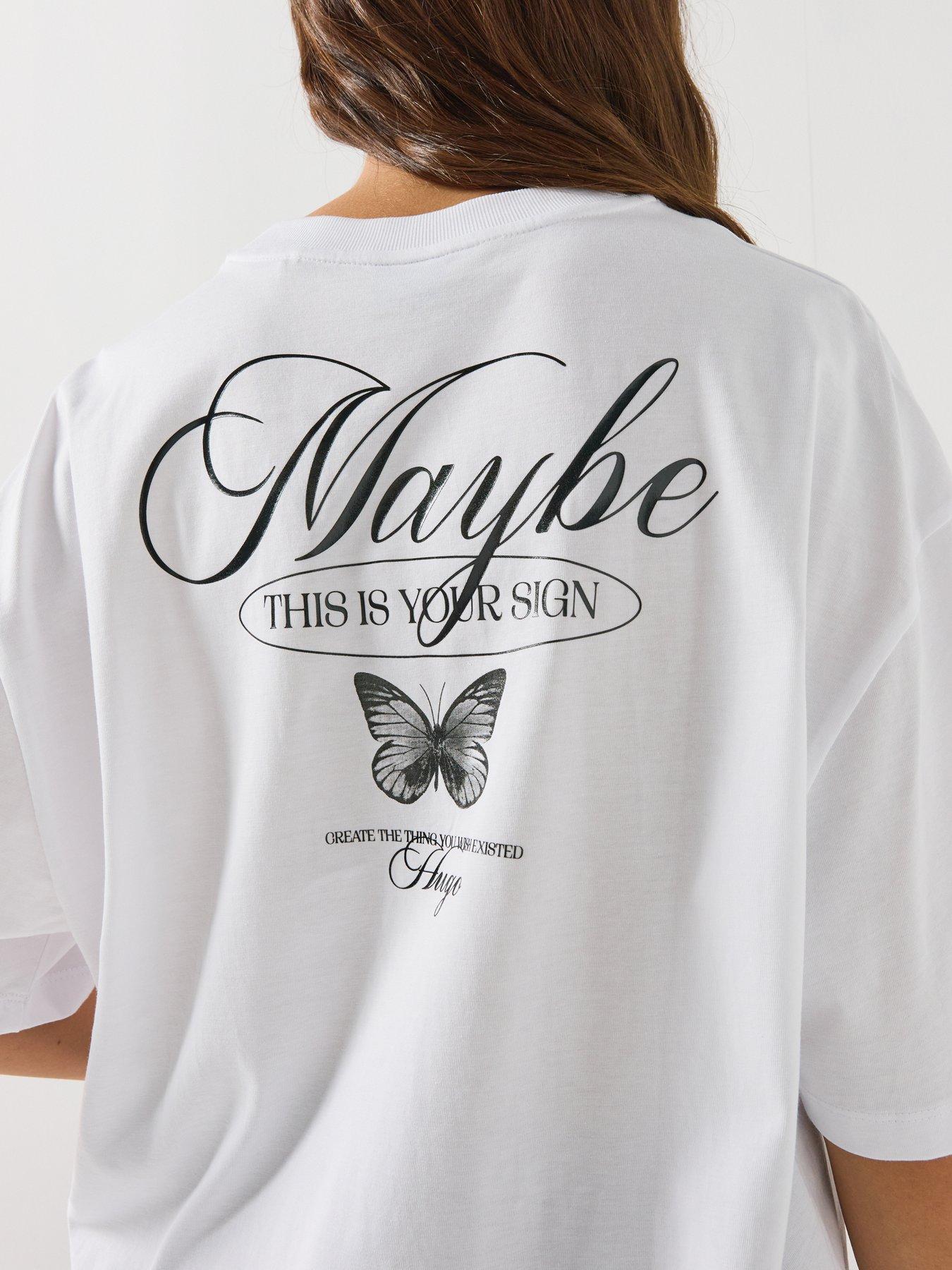 Image 4 of 4 of HUGO Oversized T-Shirt with Graphic Print - White