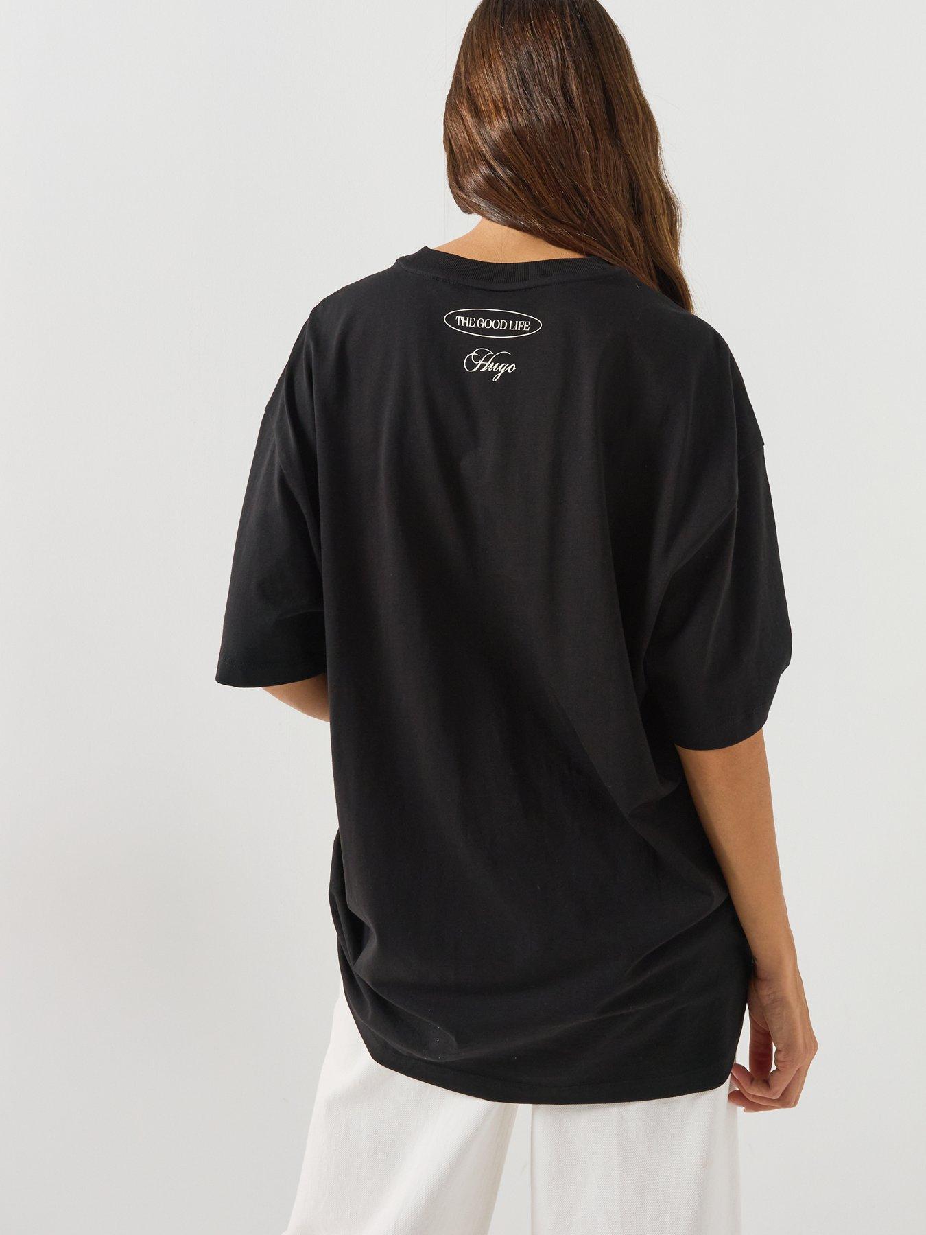 Image 2 of 4 of HUGO Oversized Graphic Cotton T-Shirt with Statement Print - Black