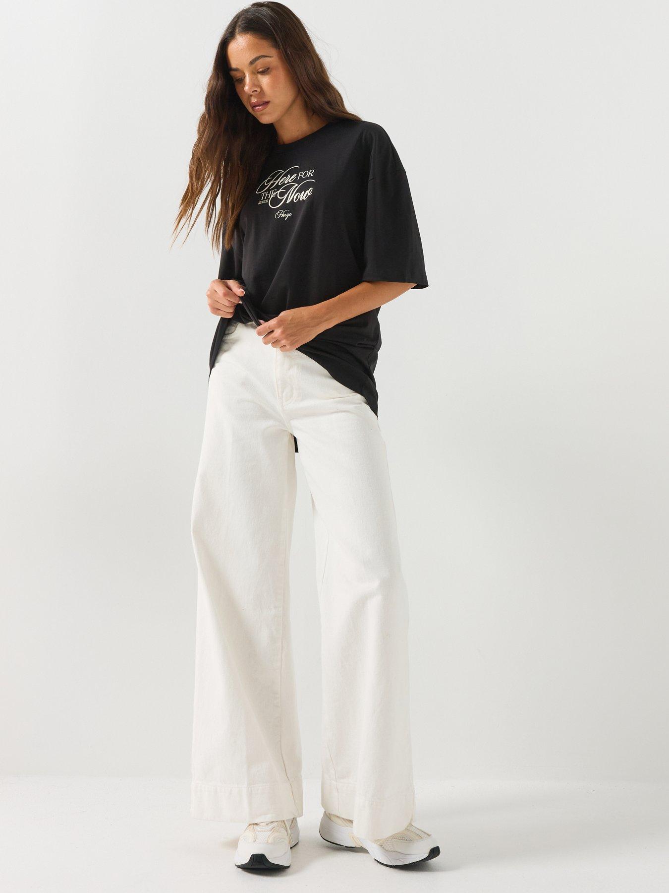 Image 3 of 4 of HUGO Oversized Graphic Cotton T-Shirt with Statement Print - Black