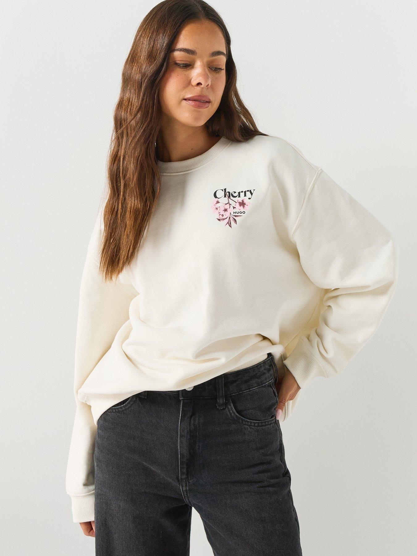 HUGO Relaxed-Fit Pure Cotton Crew Neck Sweatshirt - White