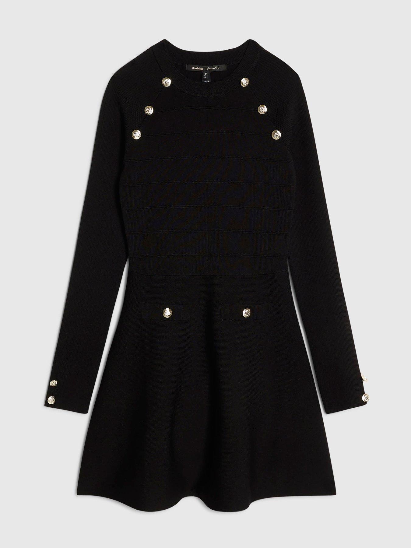 Image 5 of 6 of River Island Long Sleeve Button Rib Military Dress