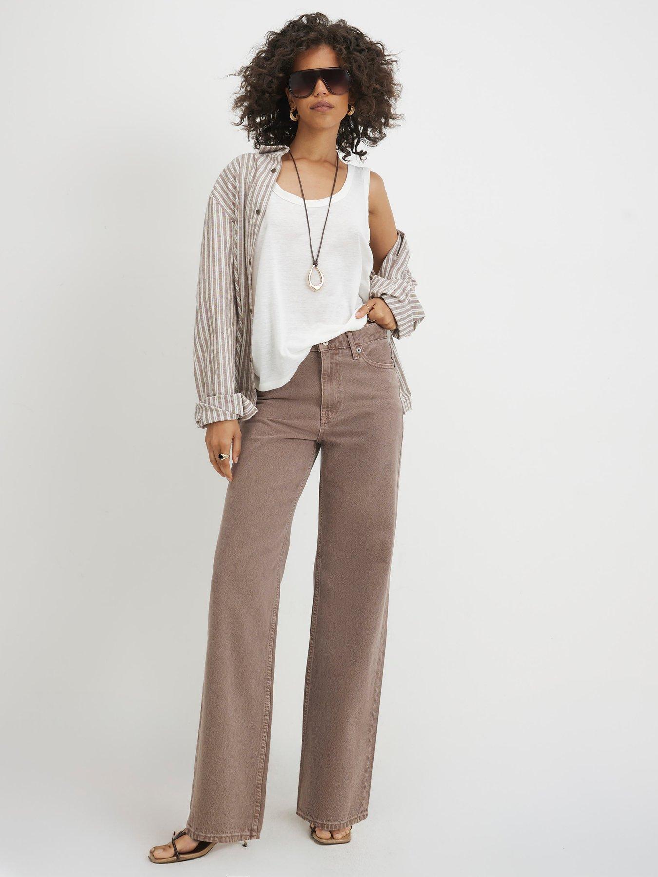 Image 1 of 6 of River Island High Waisted Relaxed Straight Leg Jeans - Brown