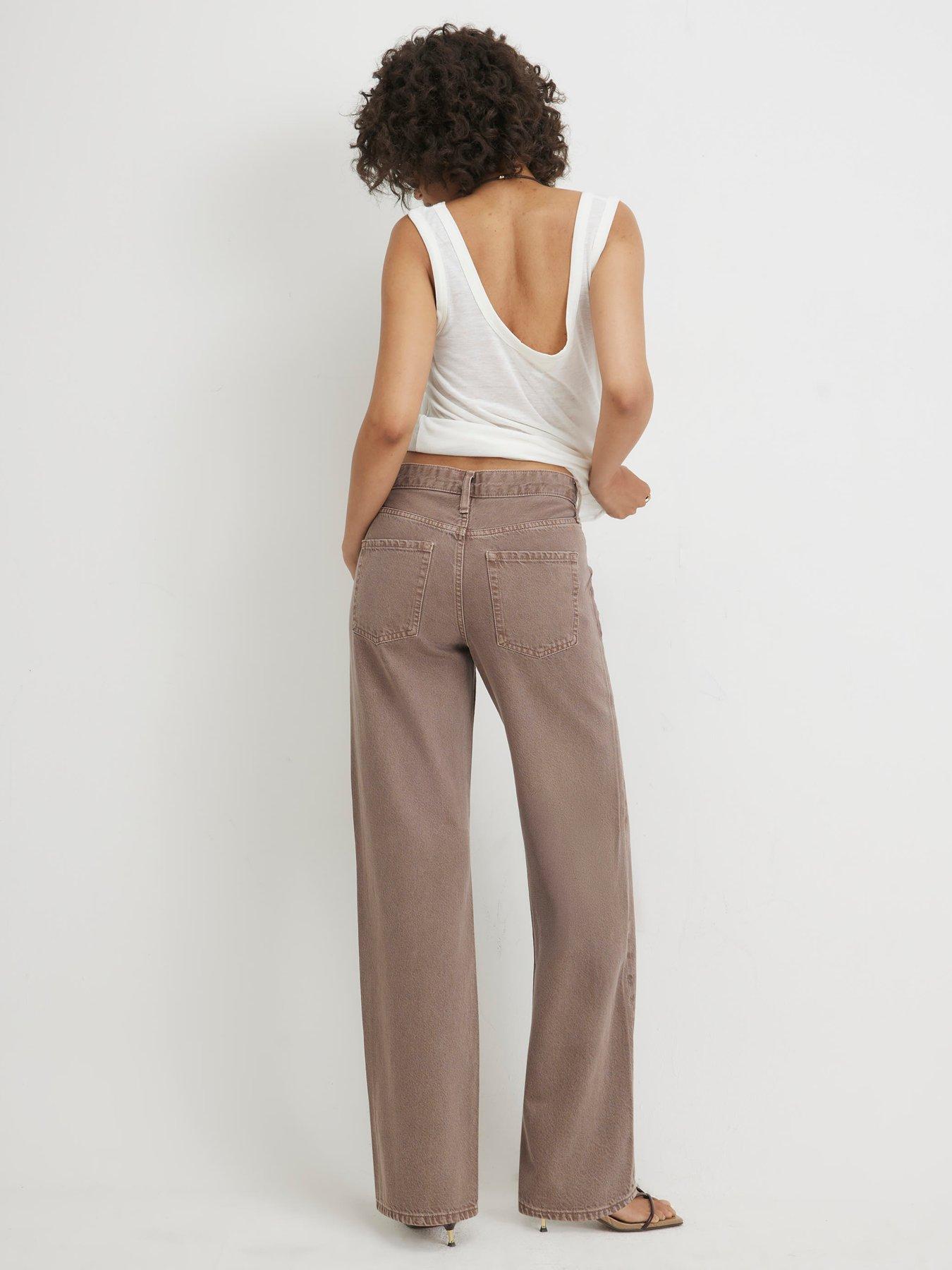 Image 2 of 6 of River Island High Waisted Relaxed Straight Leg Jeans - Brown
