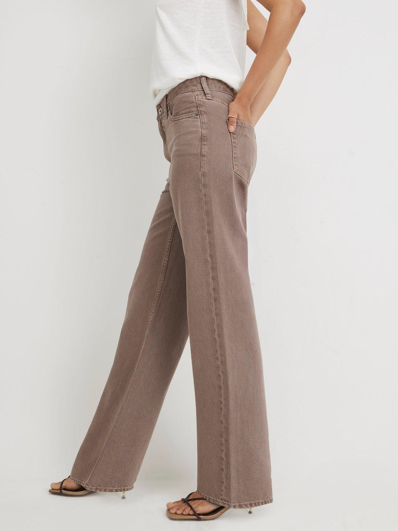 Image 3 of 6 of River Island High Waisted Relaxed Straight Leg Jeans - Brown