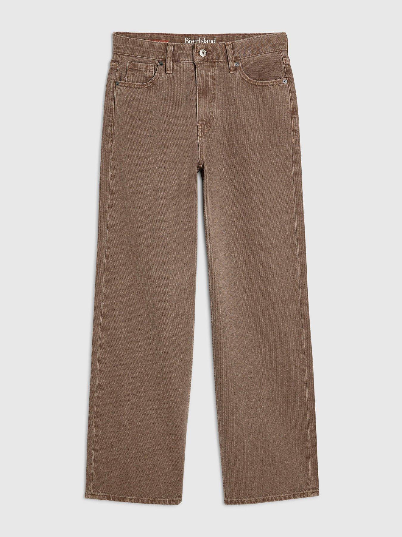 Image 6 of 6 of River Island High Waisted Relaxed Straight Leg Jeans - Brown