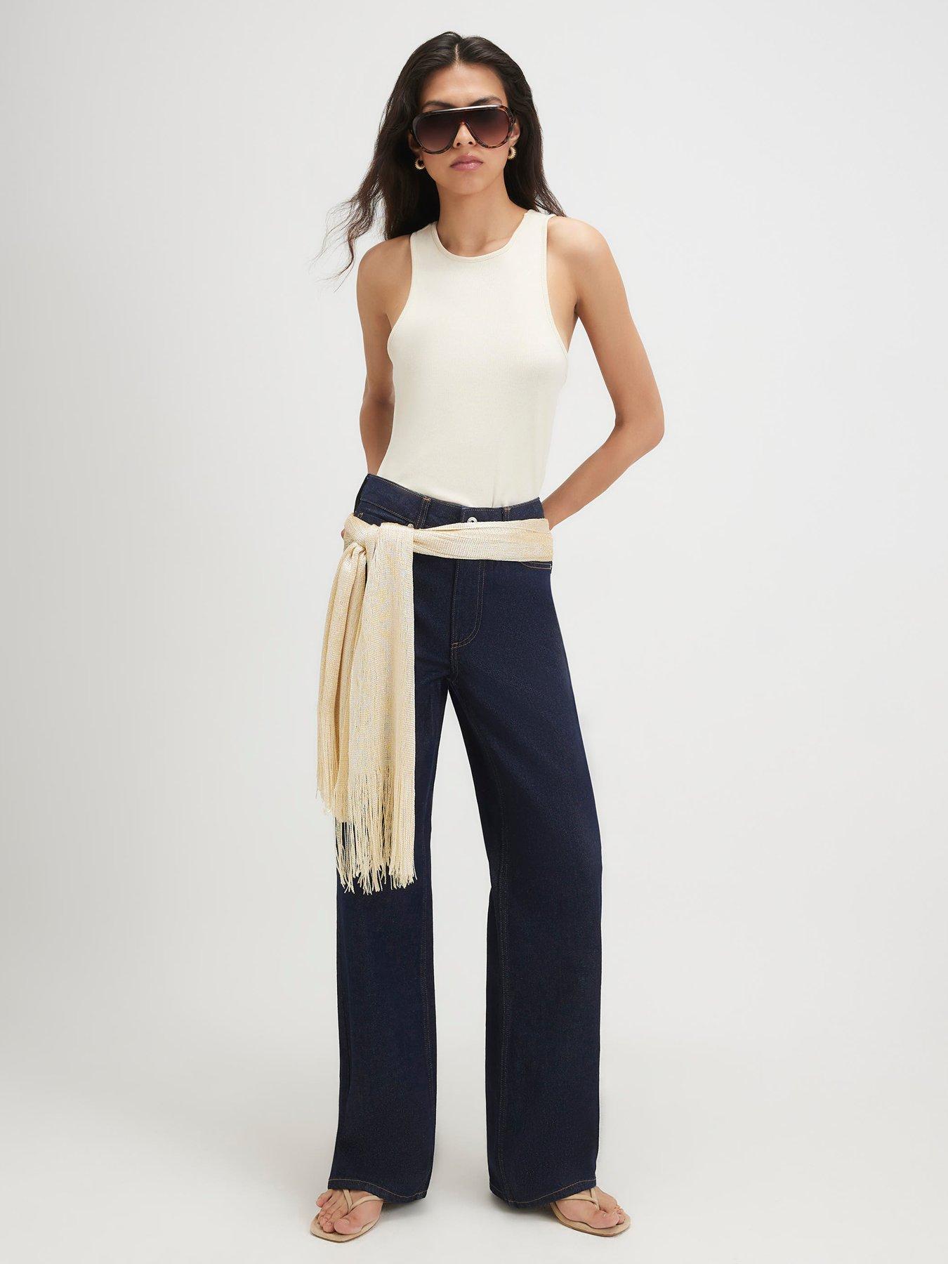 Image 1 of 6 of River Island Womens Hermione Straight High Rise Relaxed Jeans - Blue