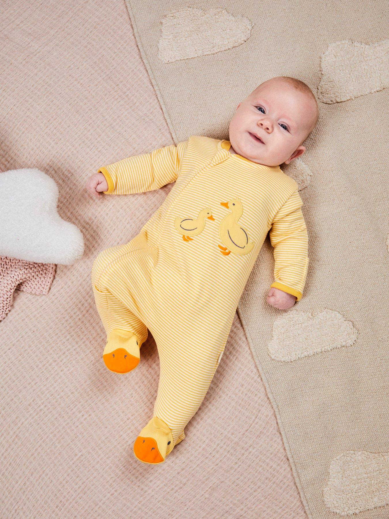 JoJo Maman Bebe Unisex Duck Embroidered Sleepsuit - Yellow