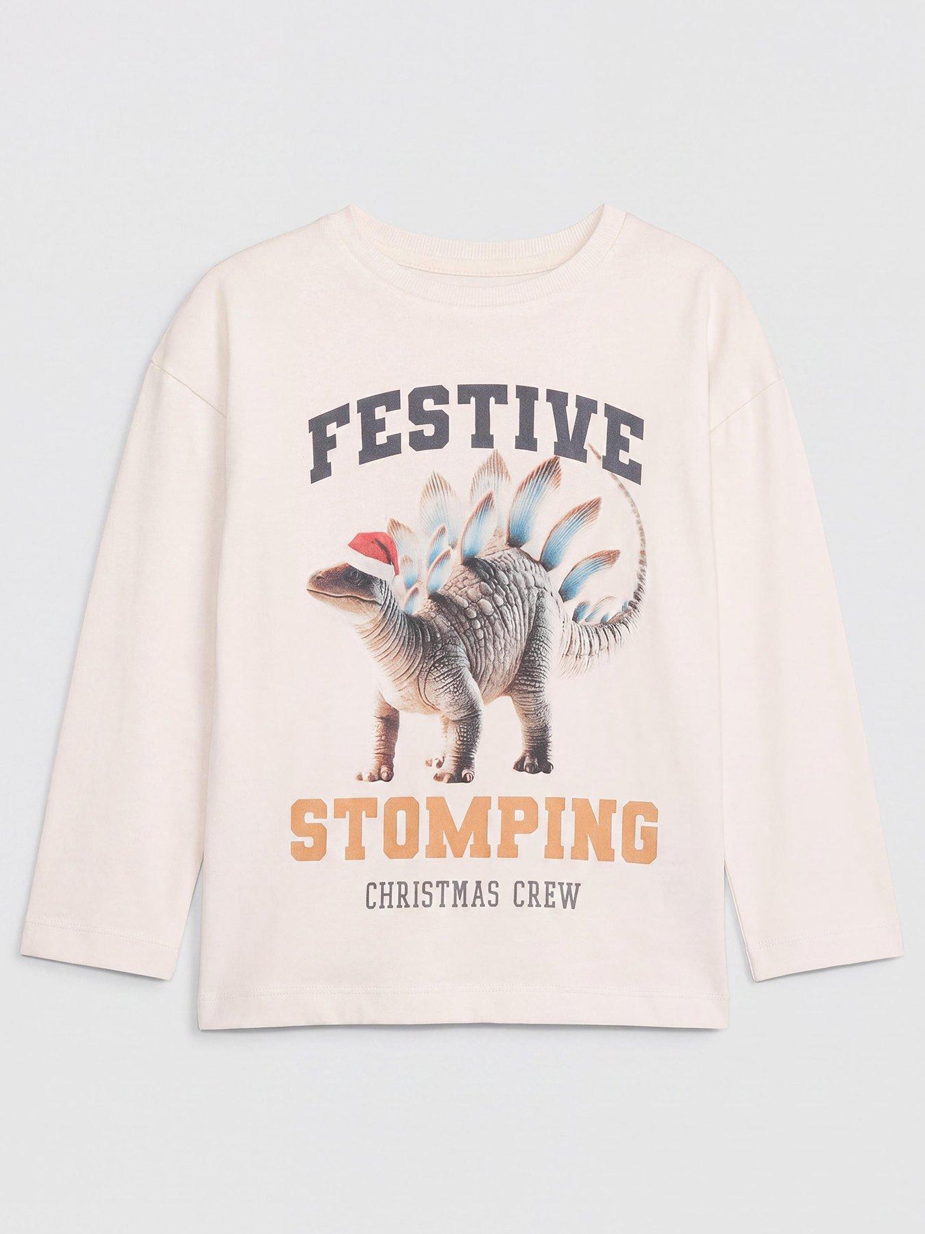 The Very Collection Boys Cotton Rich Festive Dino Basic T-Shirt - White