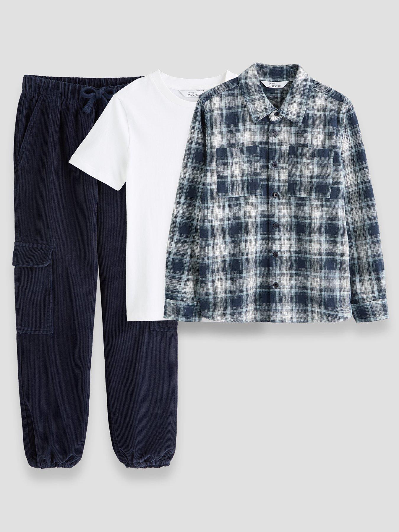 Image 1 of 6 of The Very Collection Boys Cotton Check Shirt and Trousers Outfit Set - Multi