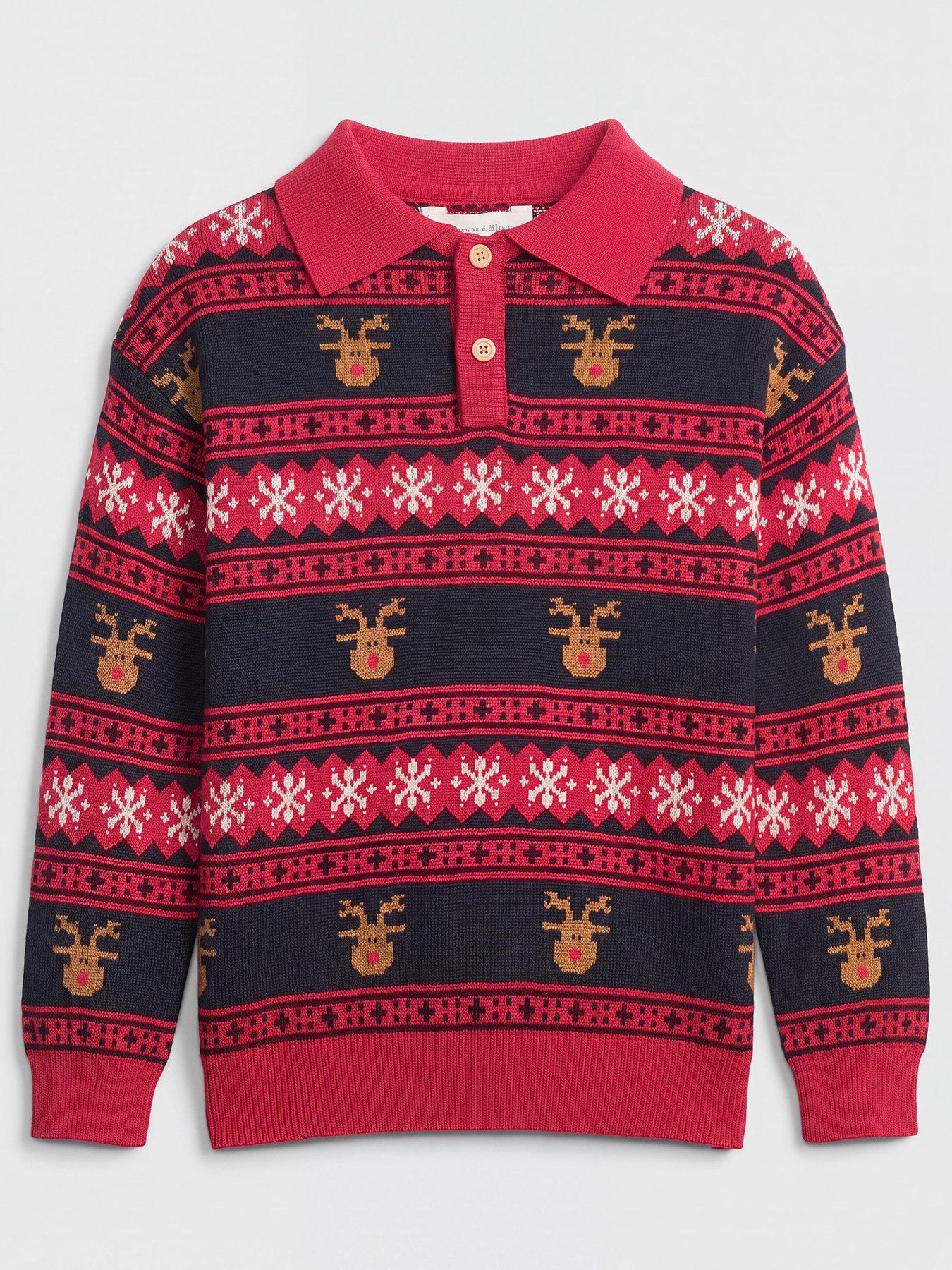 Image 1 of 3 of The Very Collection Boys Christmas Reindeer Knitted Basic Polo Jumper - Multi