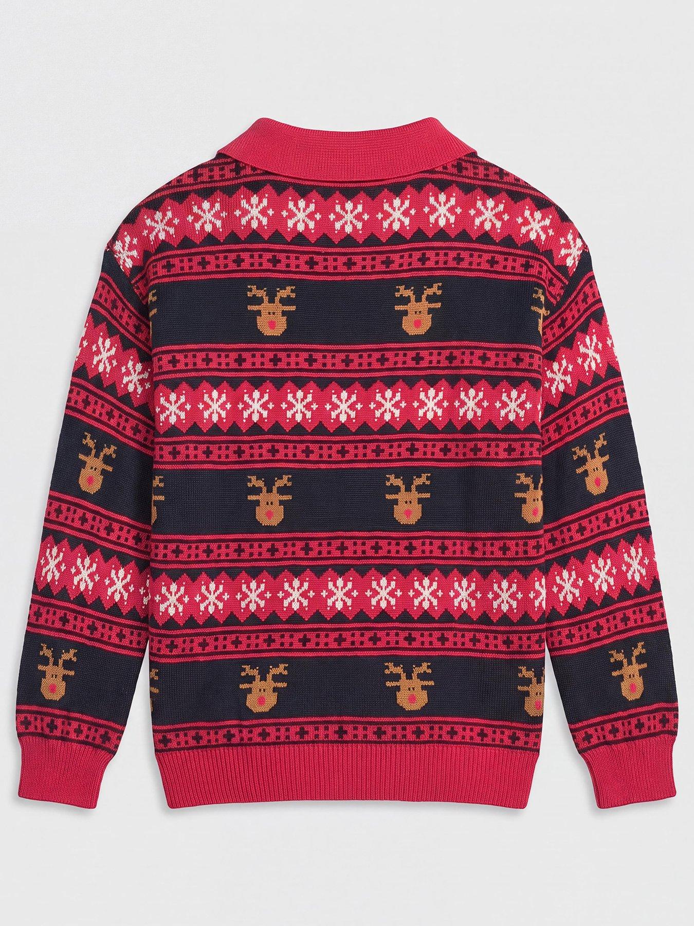 Image 2 of 3 of The Very Collection Boys Christmas Reindeer Knitted Basic Polo Jumper - Multi