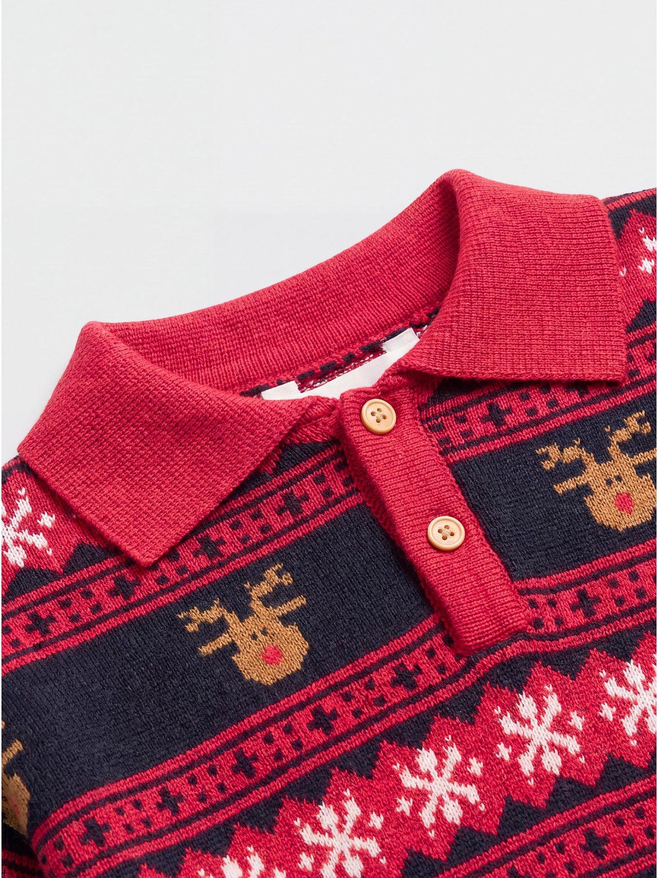 Image 3 of 3 of The Very Collection Boys Christmas Reindeer Knitted Basic Polo Jumper - Multi