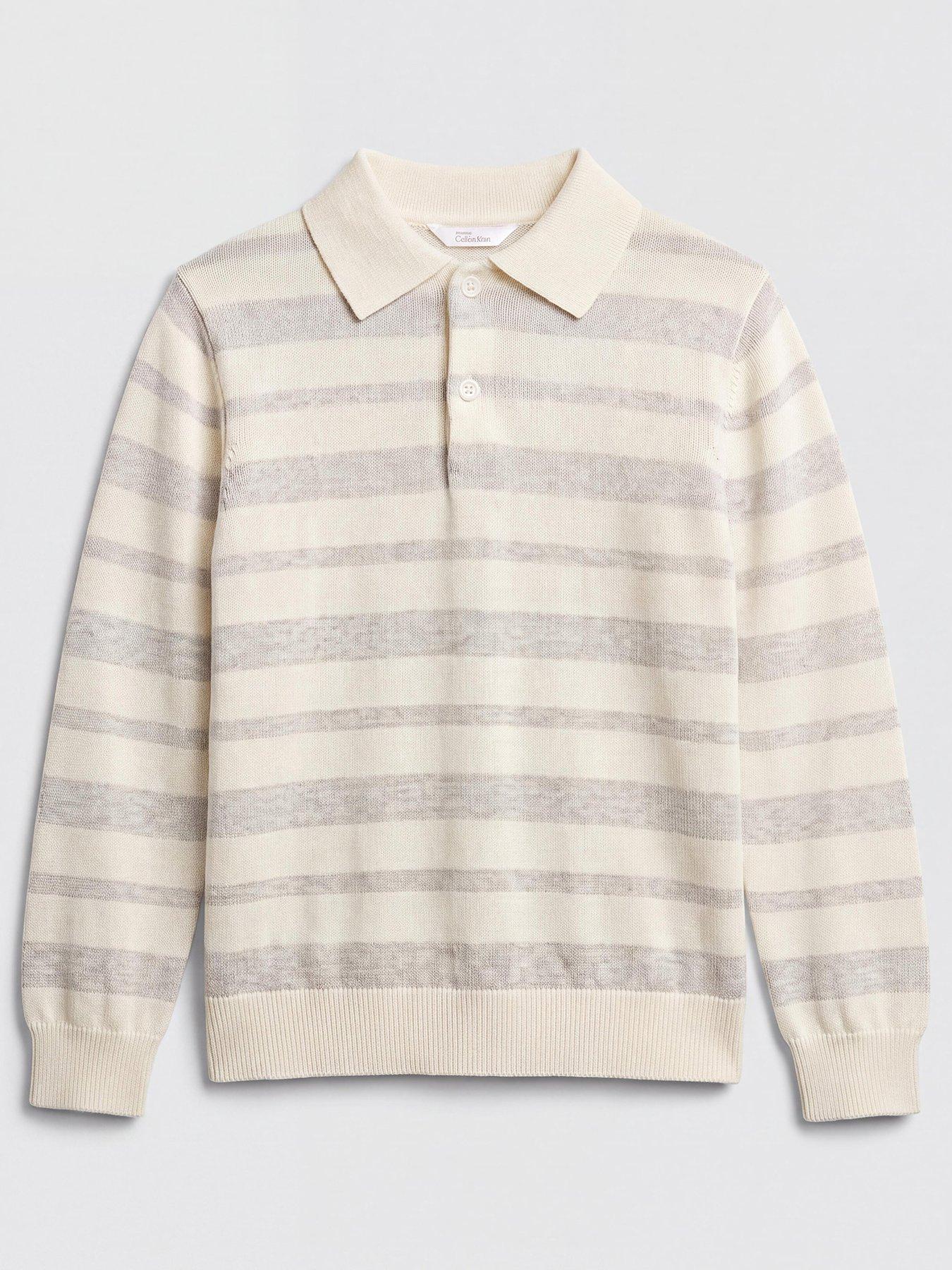 Image 1 of 3 of The Very Collection Boys Stripe Knitted Basic Polo Jumper - Grey