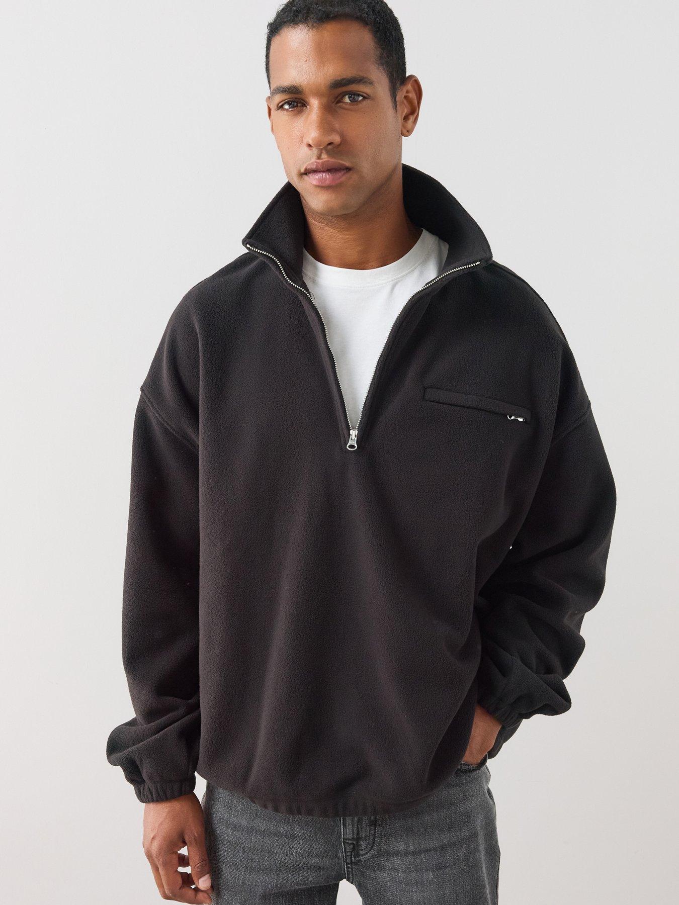 The Very Collection Quarter Zip Front Pocket Fleece Top - Black