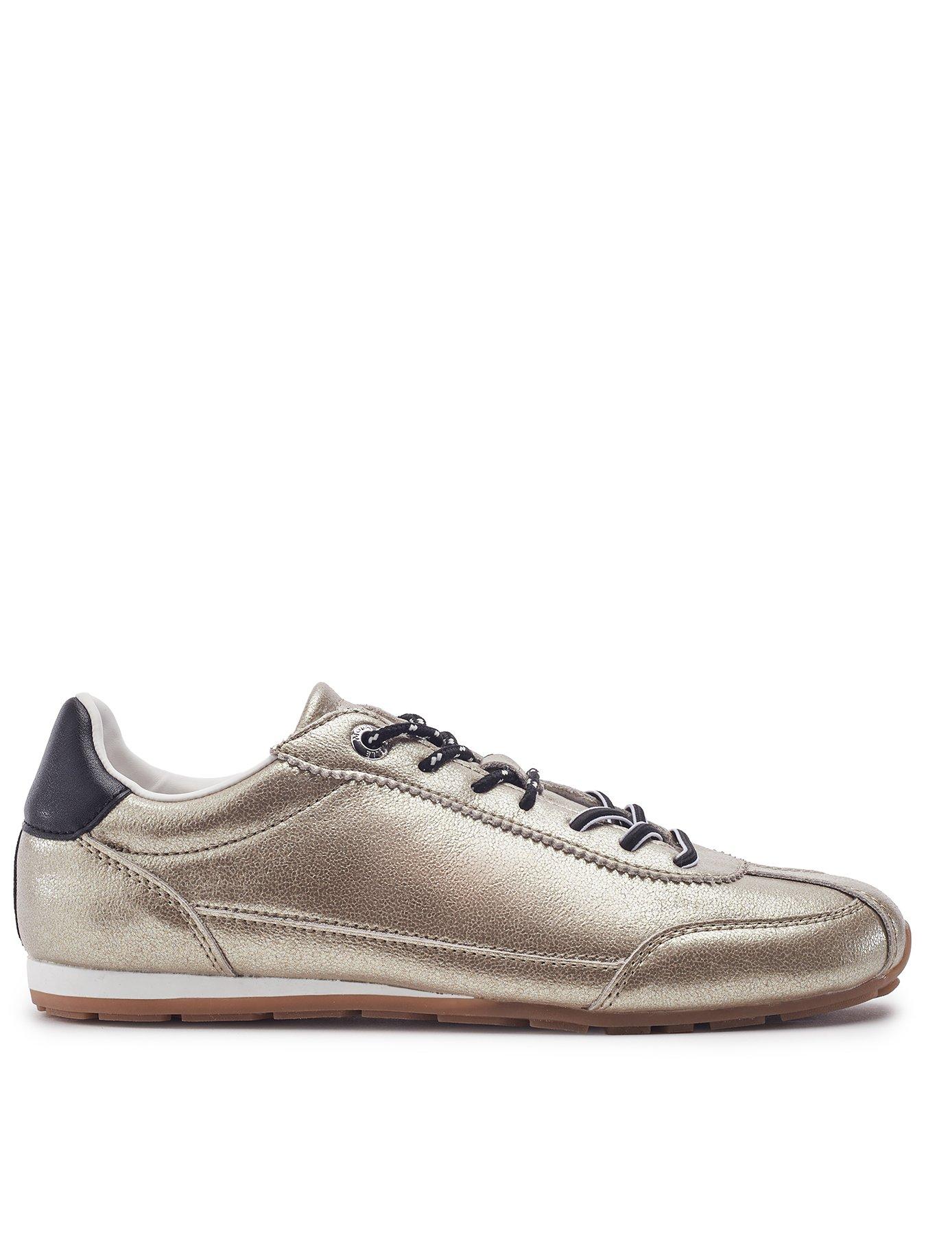 Moda In Pelle Ares Gold Leather Suede Trainer With Contrast Laces
