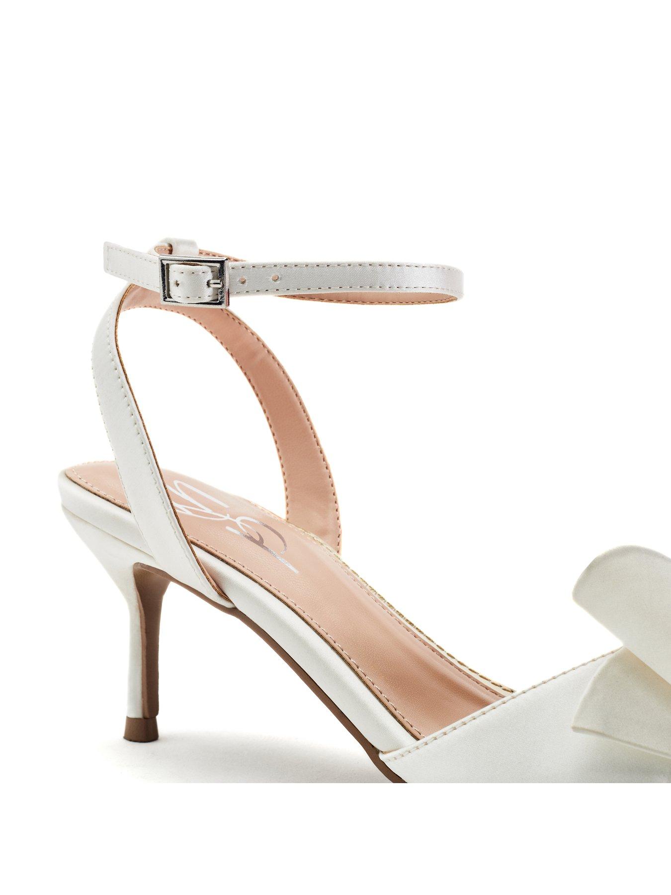 Image 3 of 3 of Moda In Pelle Lotty White Satin Low Sandal With Large Bow Trim