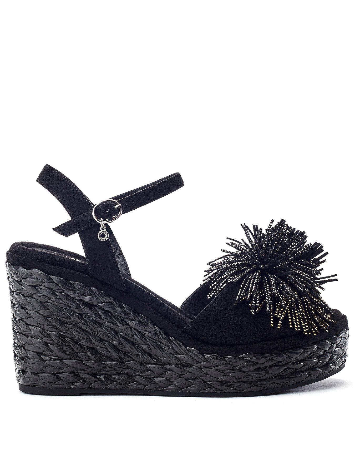 Moda In Pelle Marco Alcantara Pom Pom Wedge Sandal - Black