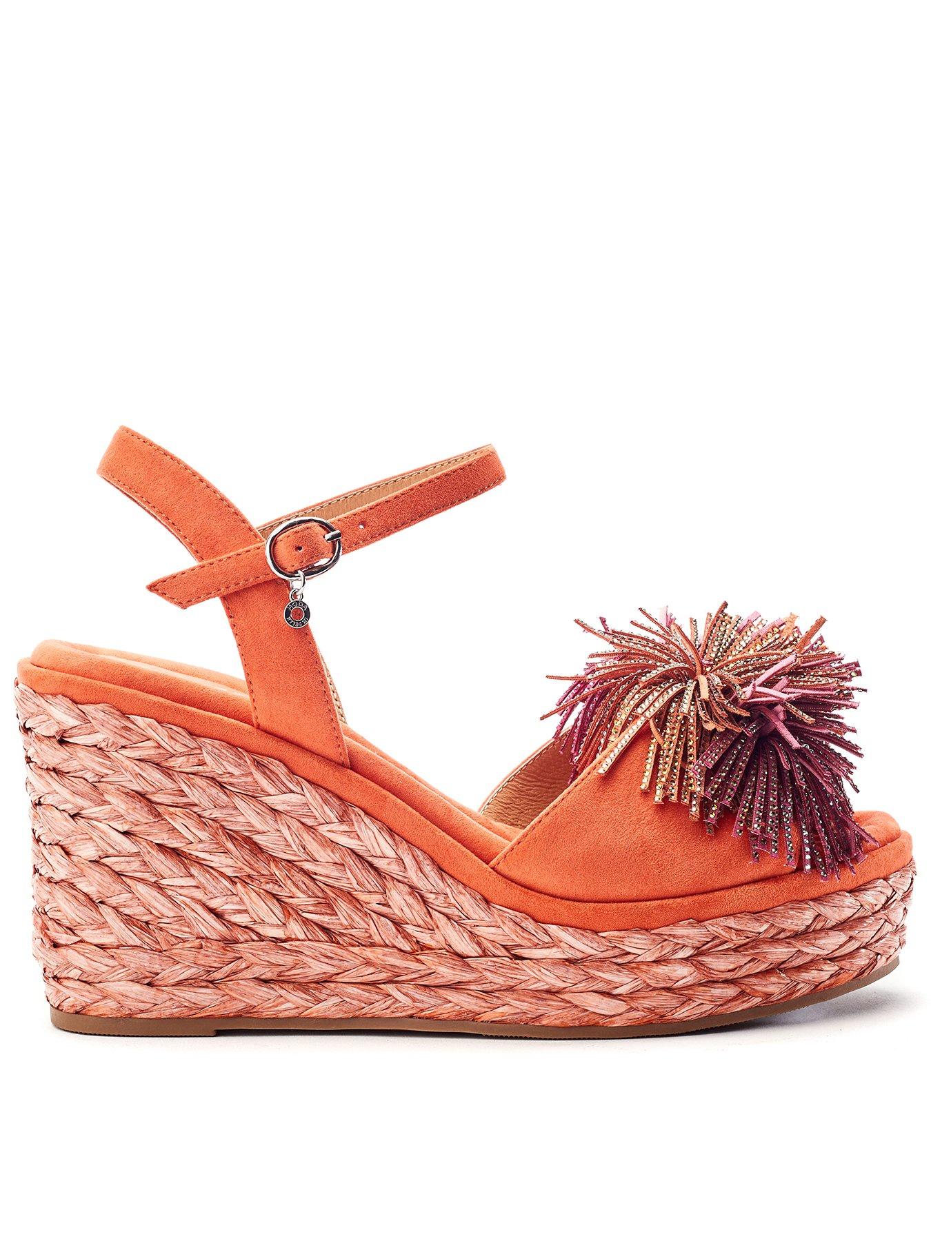 Moda In Pelle Marco Alcantara Pom Pom Wedge Sandals - Orange