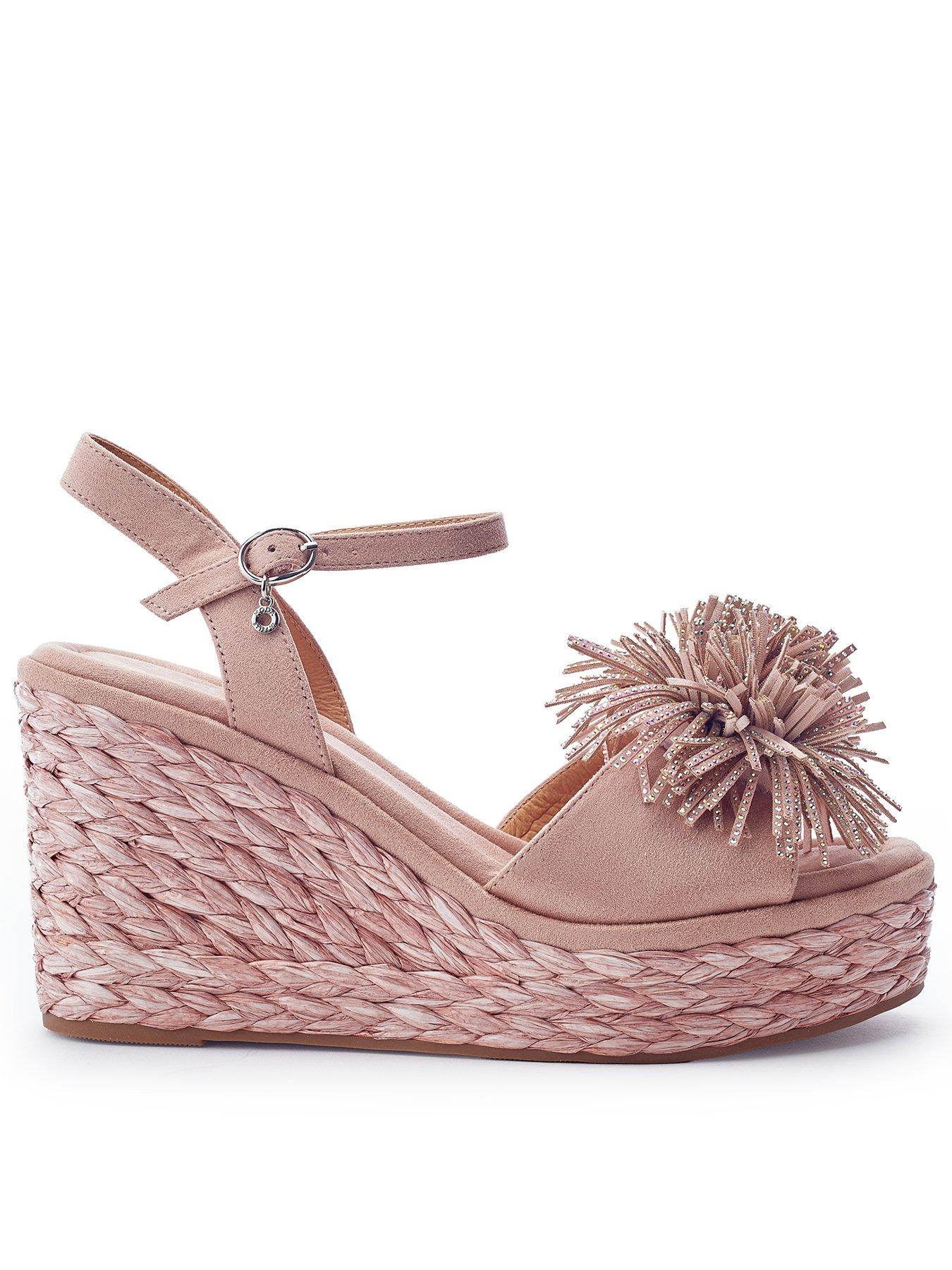 Moda In Pelle Marco Cameo Alcantara Pom Pom Wedge Sandal