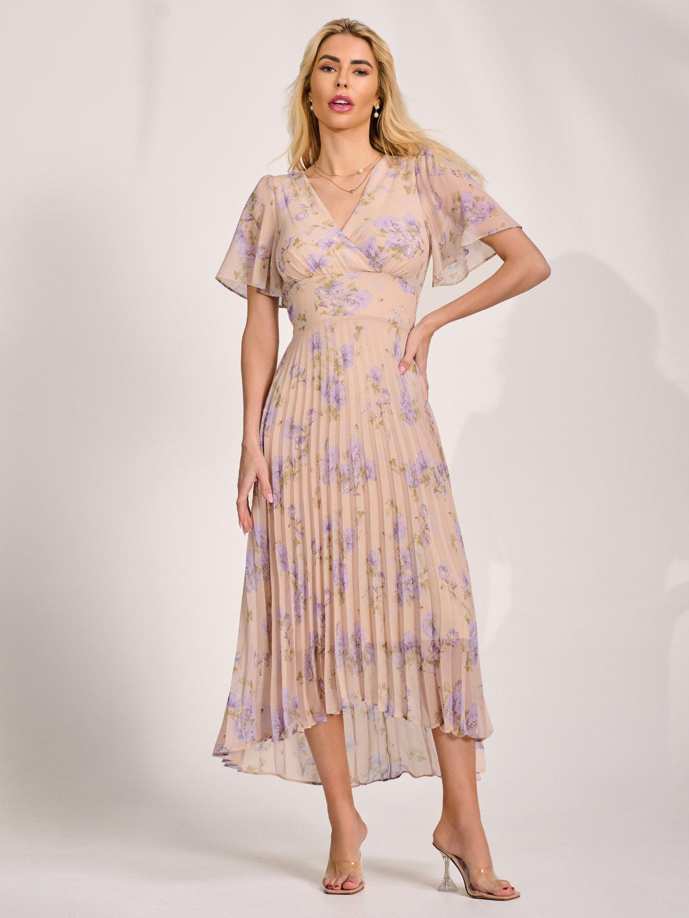 Jolie Moi Chiffon Pleated Maxi Dress - Beige