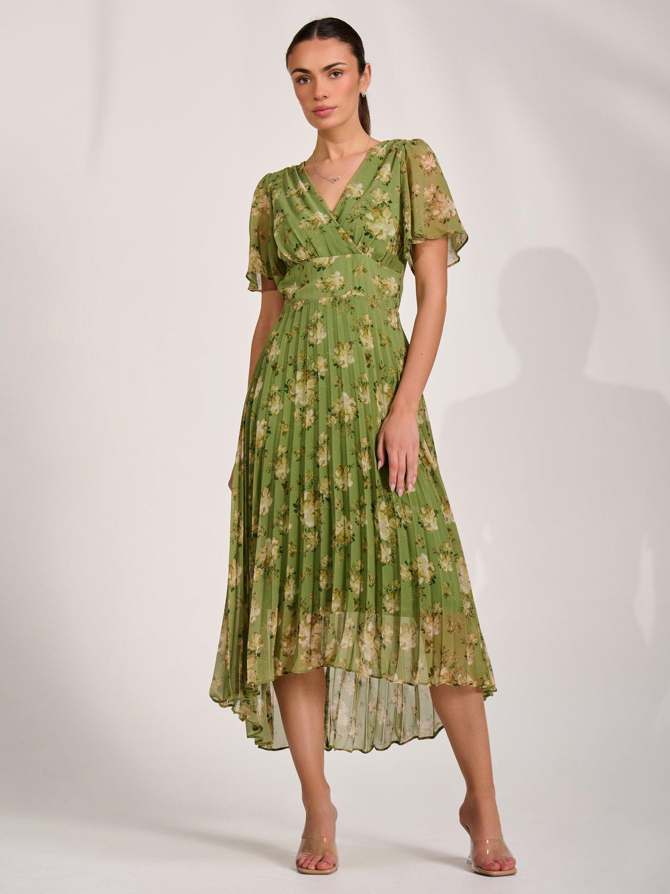 Jolie Moi Chiffon Pleated Maxi Dress - Green