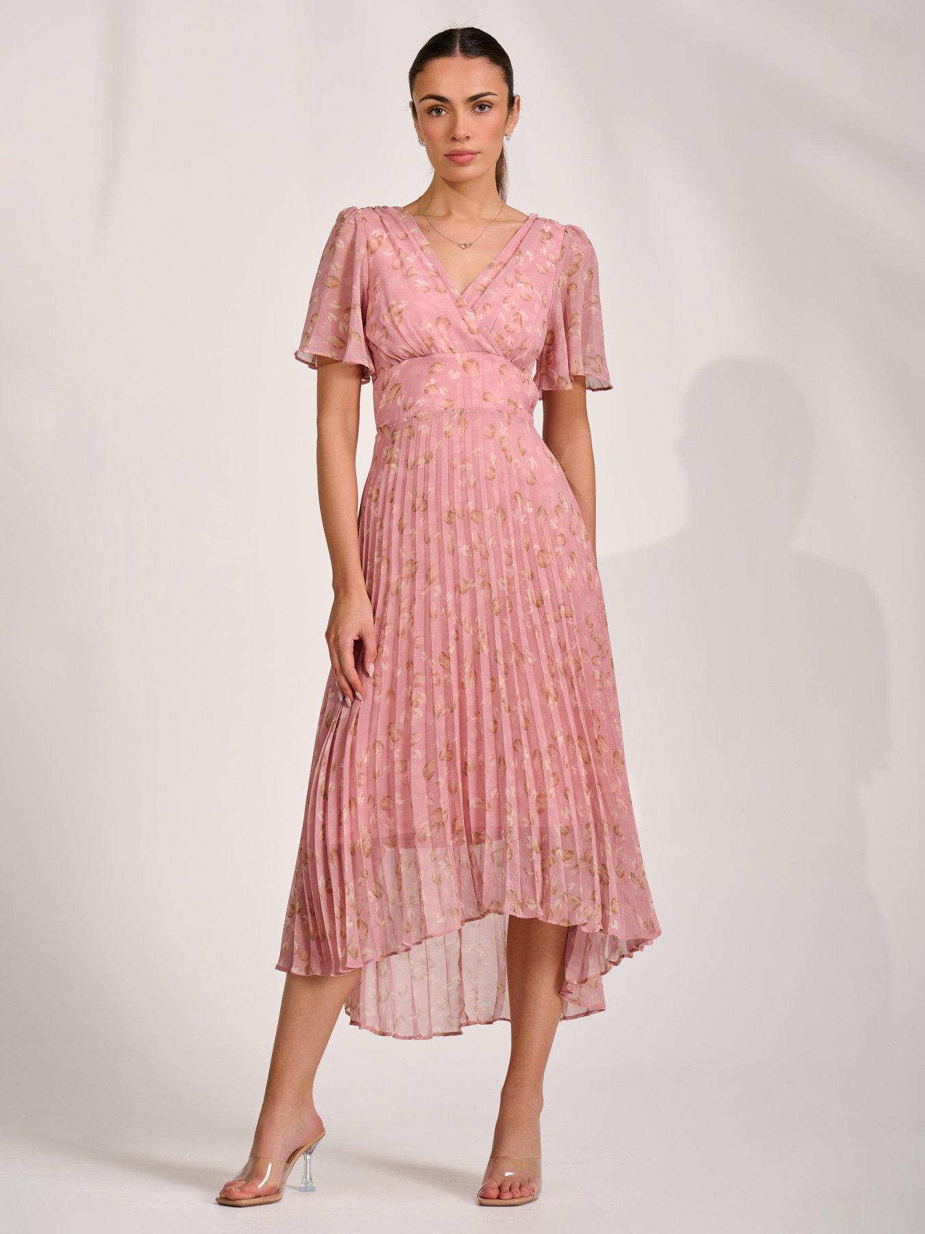 Jolie Moi Chiffon Pleated Maxi Dress - Pink