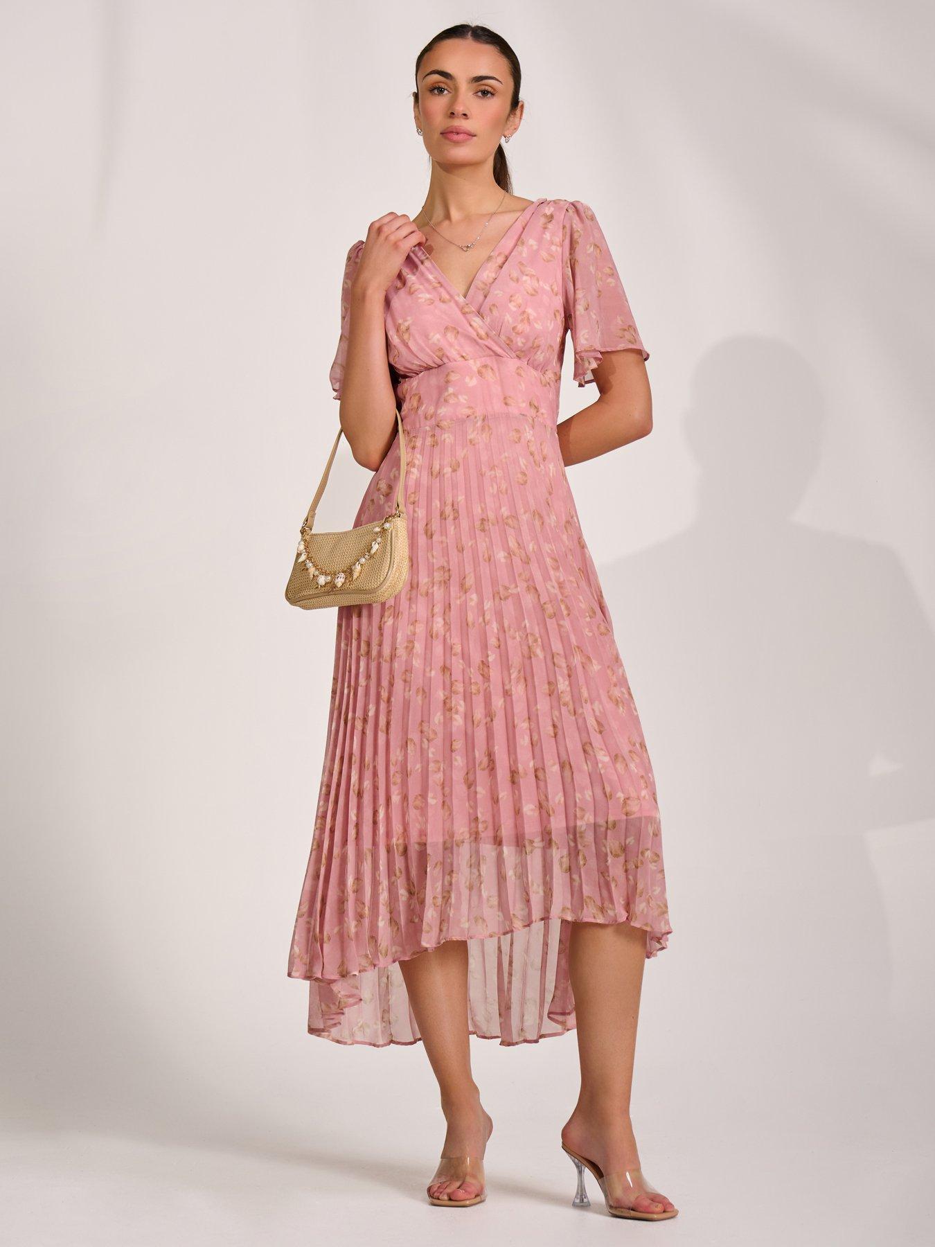 Image 3 of 7 of Jolie Moi Chiffon Pleated Maxi Dress - Pink