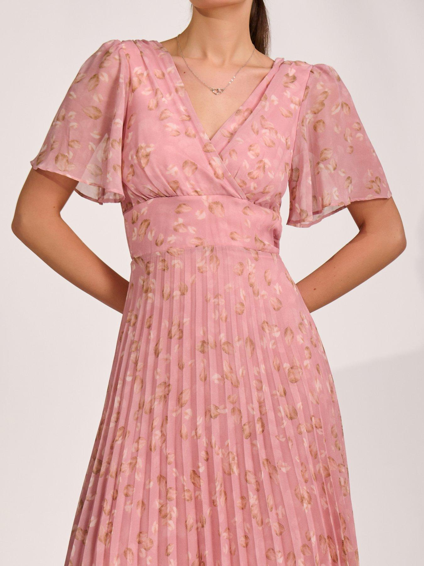 Image 4 of 7 of Jolie Moi Chiffon Pleated Maxi Dress - Pink