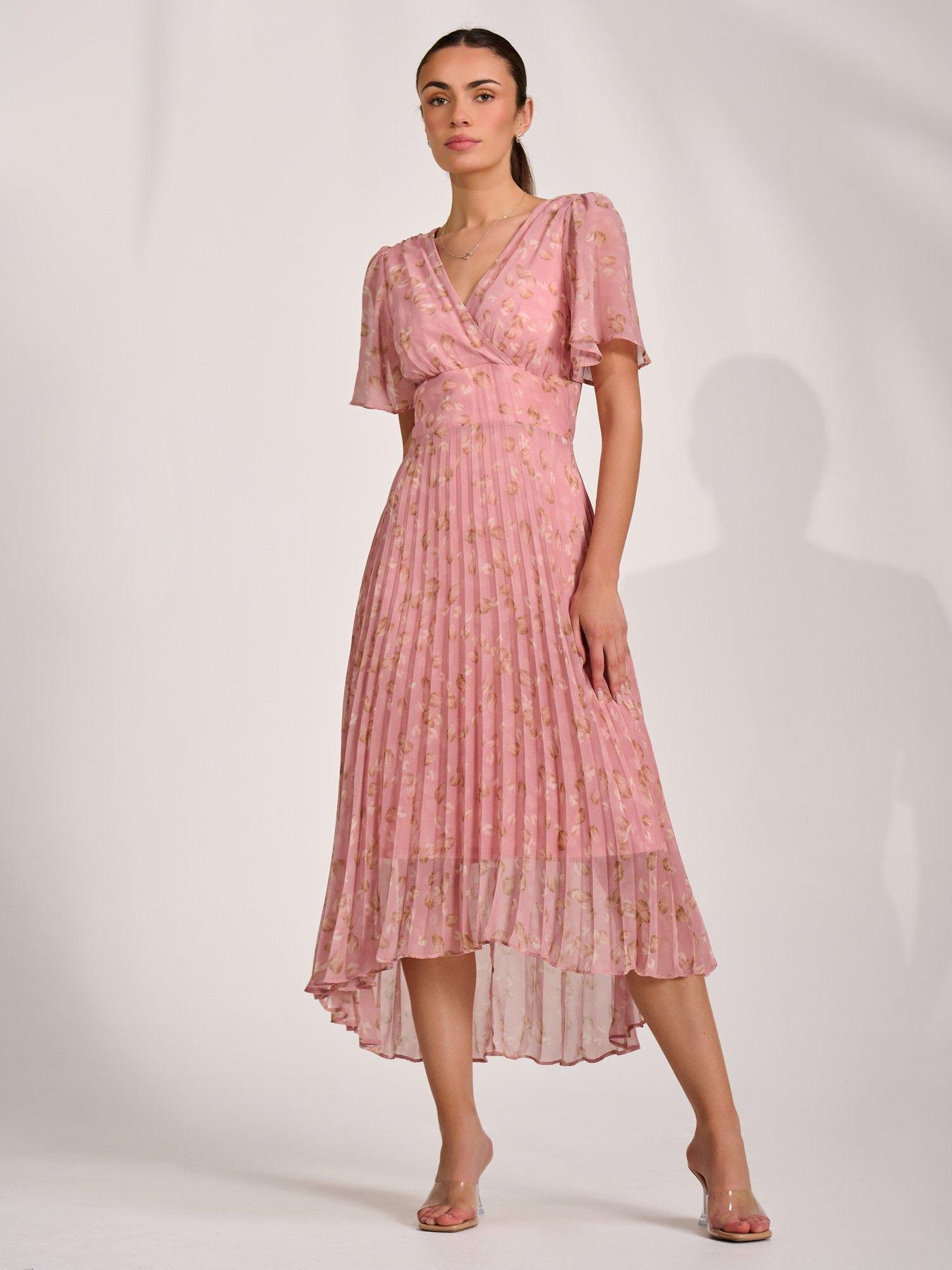 Image 5 of 7 of Jolie Moi Chiffon Pleated Maxi Dress - Pink
