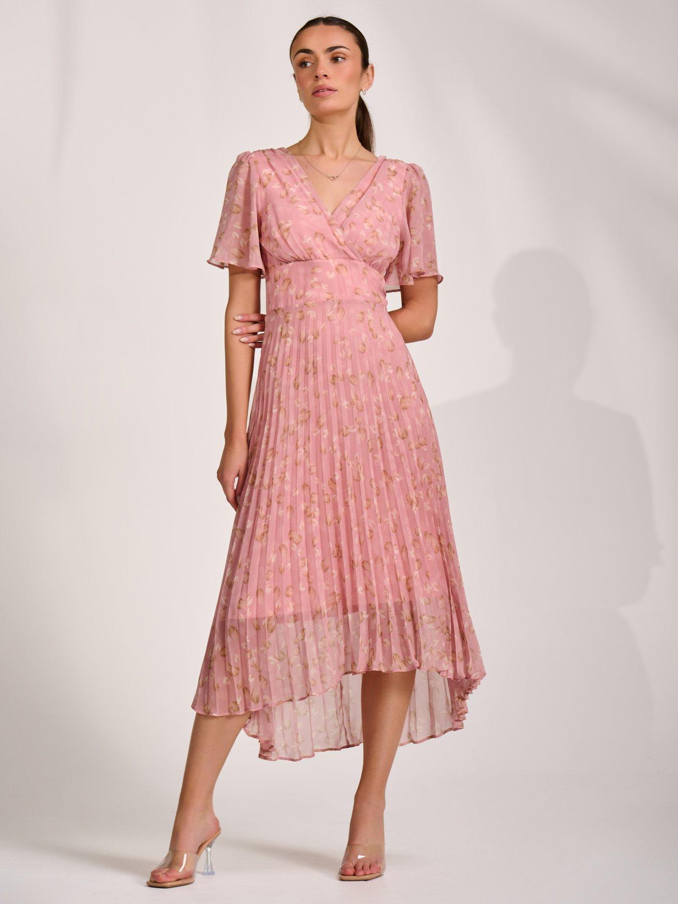 Image 6 of 7 of Jolie Moi Chiffon Pleated Maxi Dress - Pink