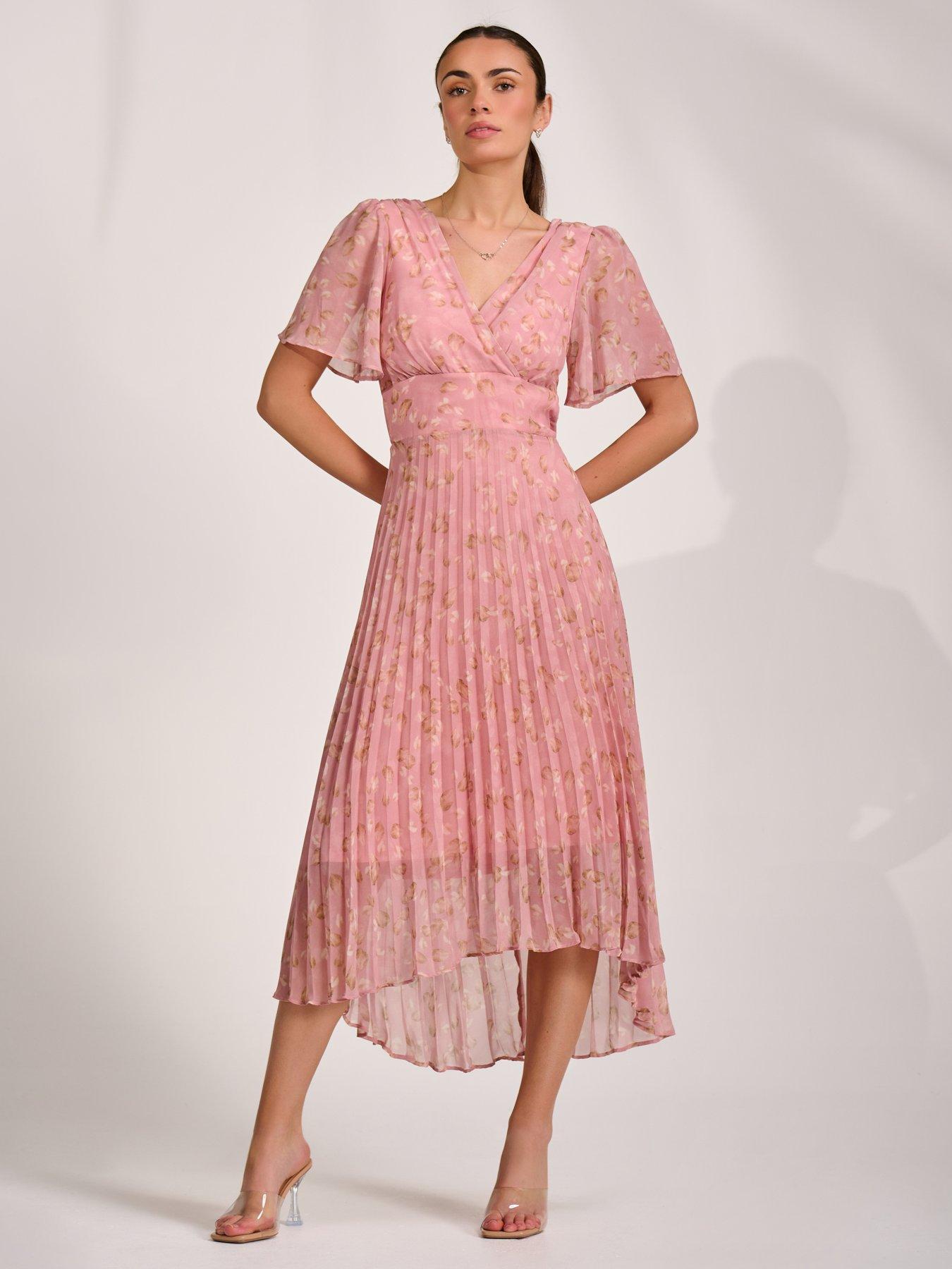 Image 7 of 7 of Jolie Moi Chiffon Pleated Maxi Dress - Pink