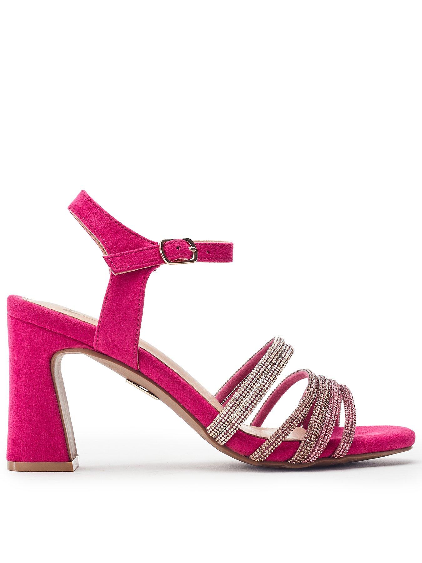 Moda In Pelle Narine Pink Alcantara Strappy Hotfix Block Heel Sandal