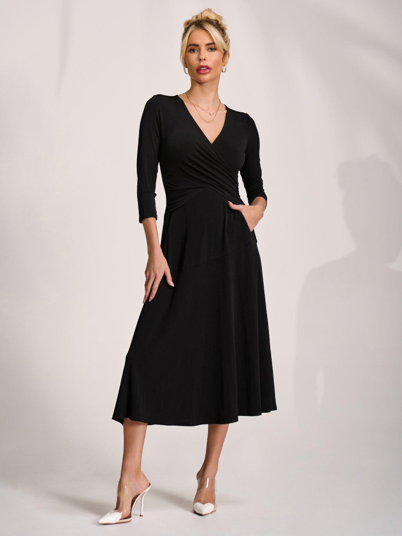Jolie Moi Fit And Flare Jersey Midi Dress - Black