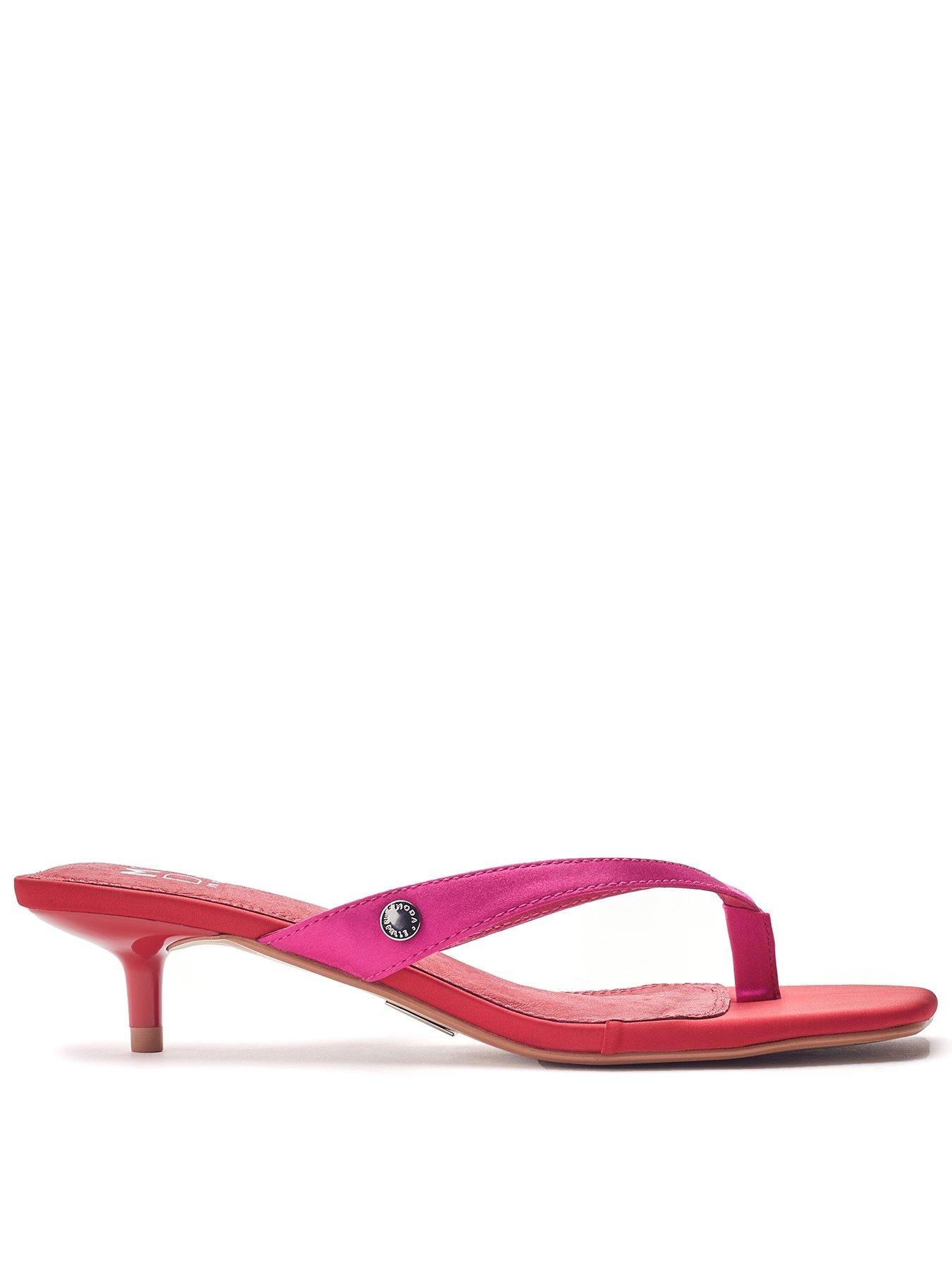 Moda In Pelle Melodi Pink-red Satin Kitten Heel Toe Post Sandal