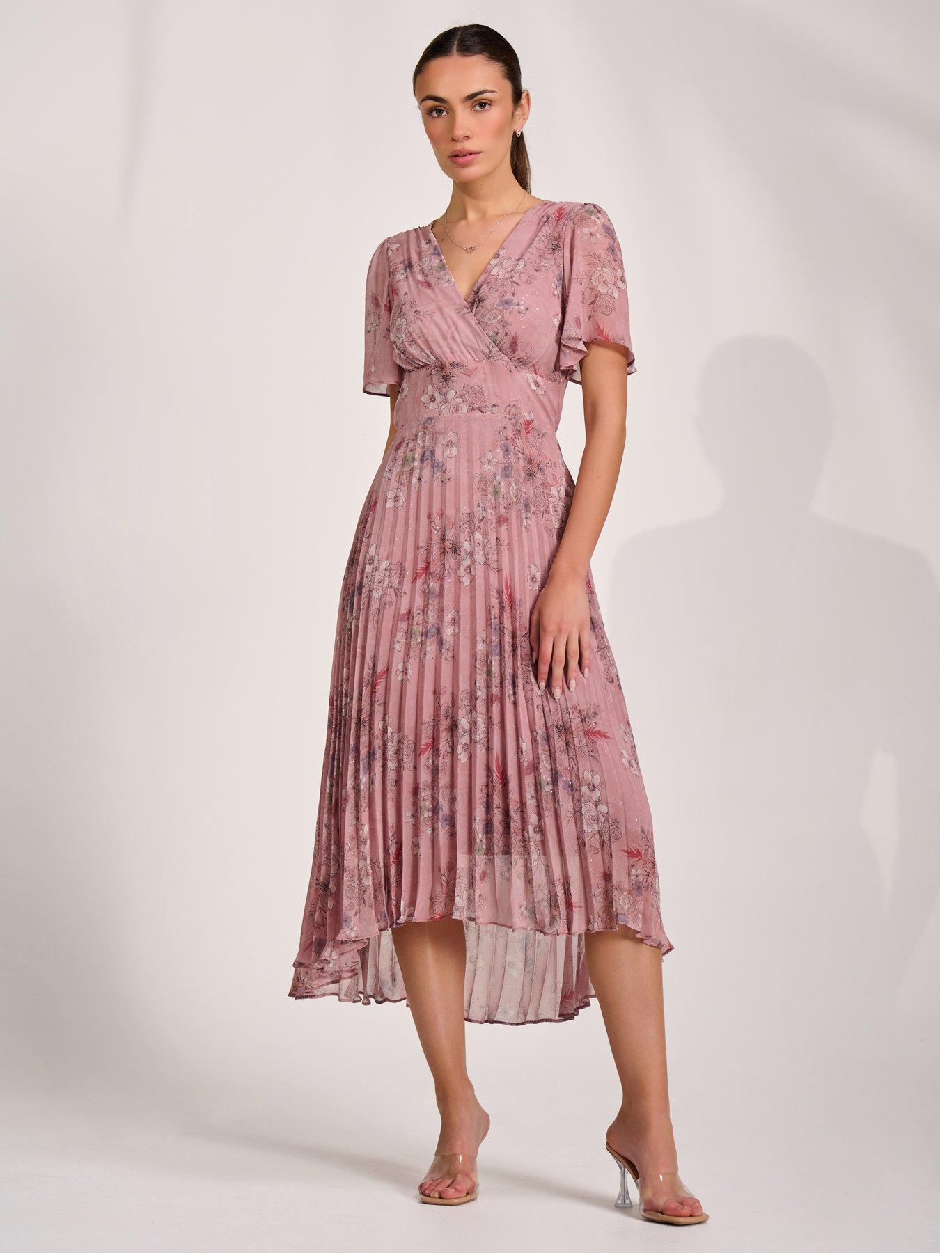 Jolie Moi Printed Chiffon Glitter Maxi Dress - Pink