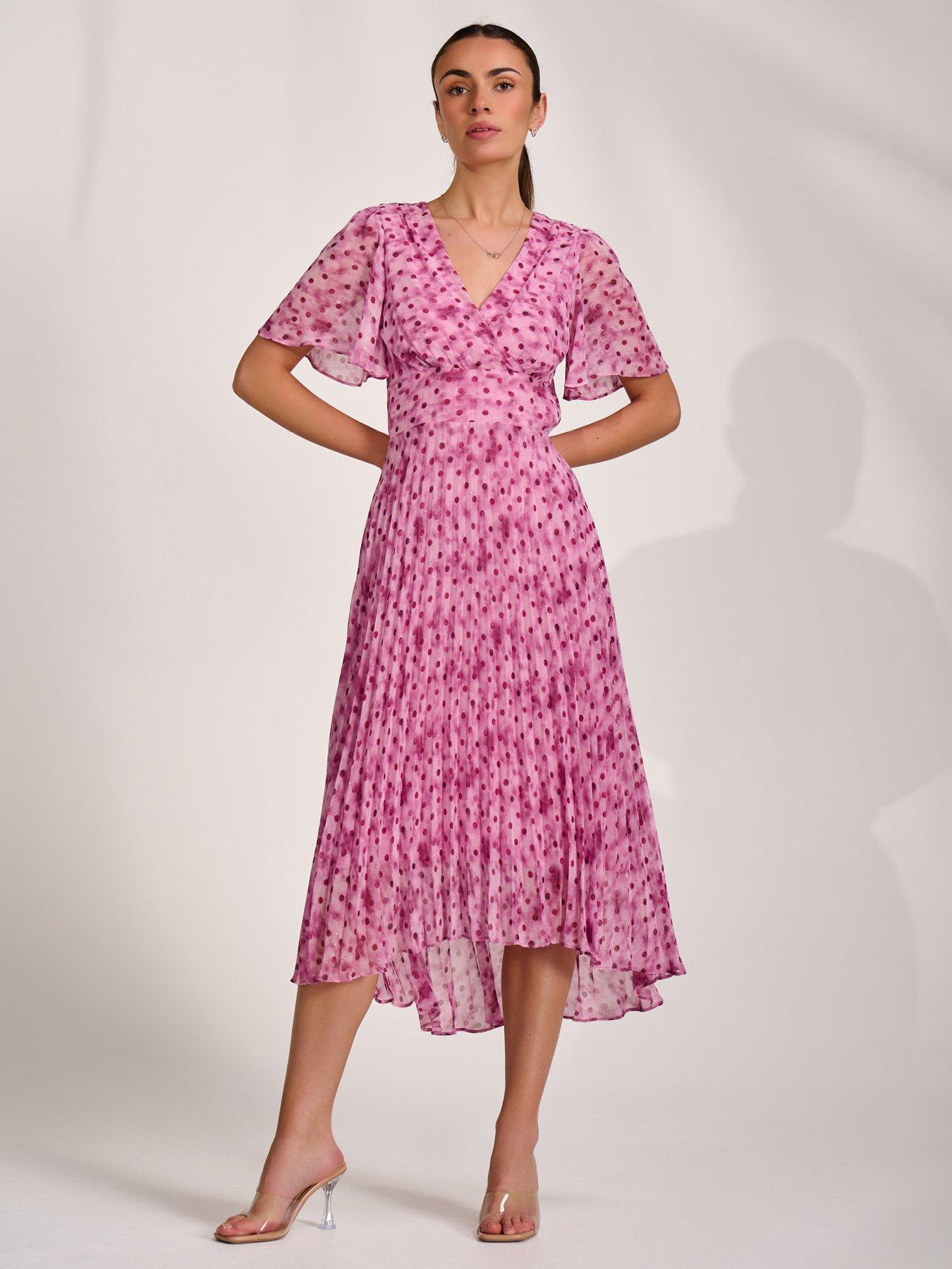 Jolie Moi Printed Chiffon Glitter Maxi Dress - Pink