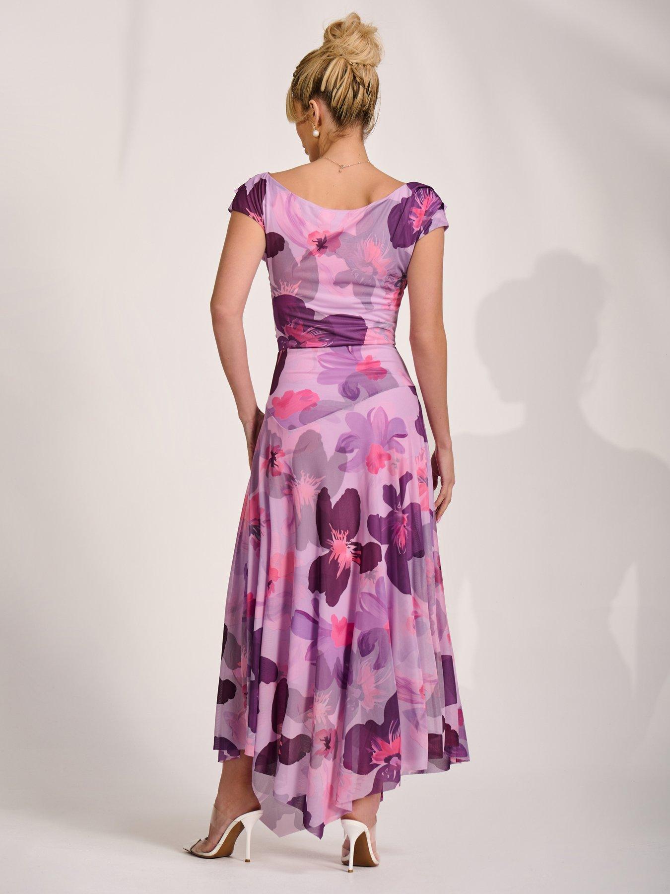 Image 2 of 7 of Jolie Moi Asymmetrical Draped Mesh Maxi Dress - Pink