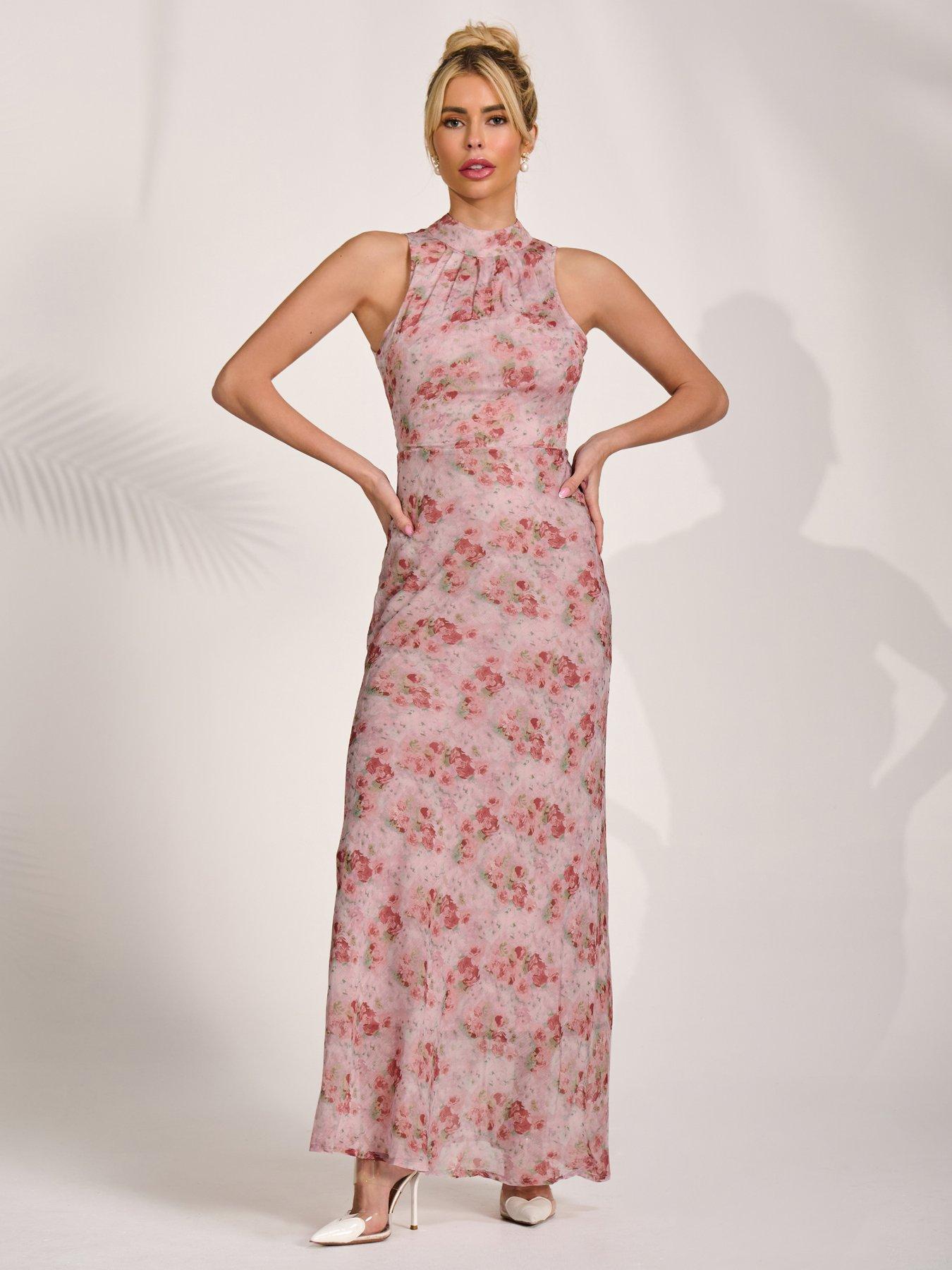 Jolie Moi Chiffon Halter Neck Maxi Dress - Pink