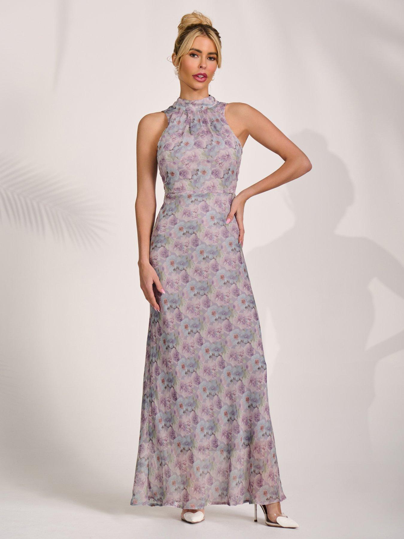 Jolie Moi Sleeveless Chiffon Halterneck Midaxi Dress - Pink