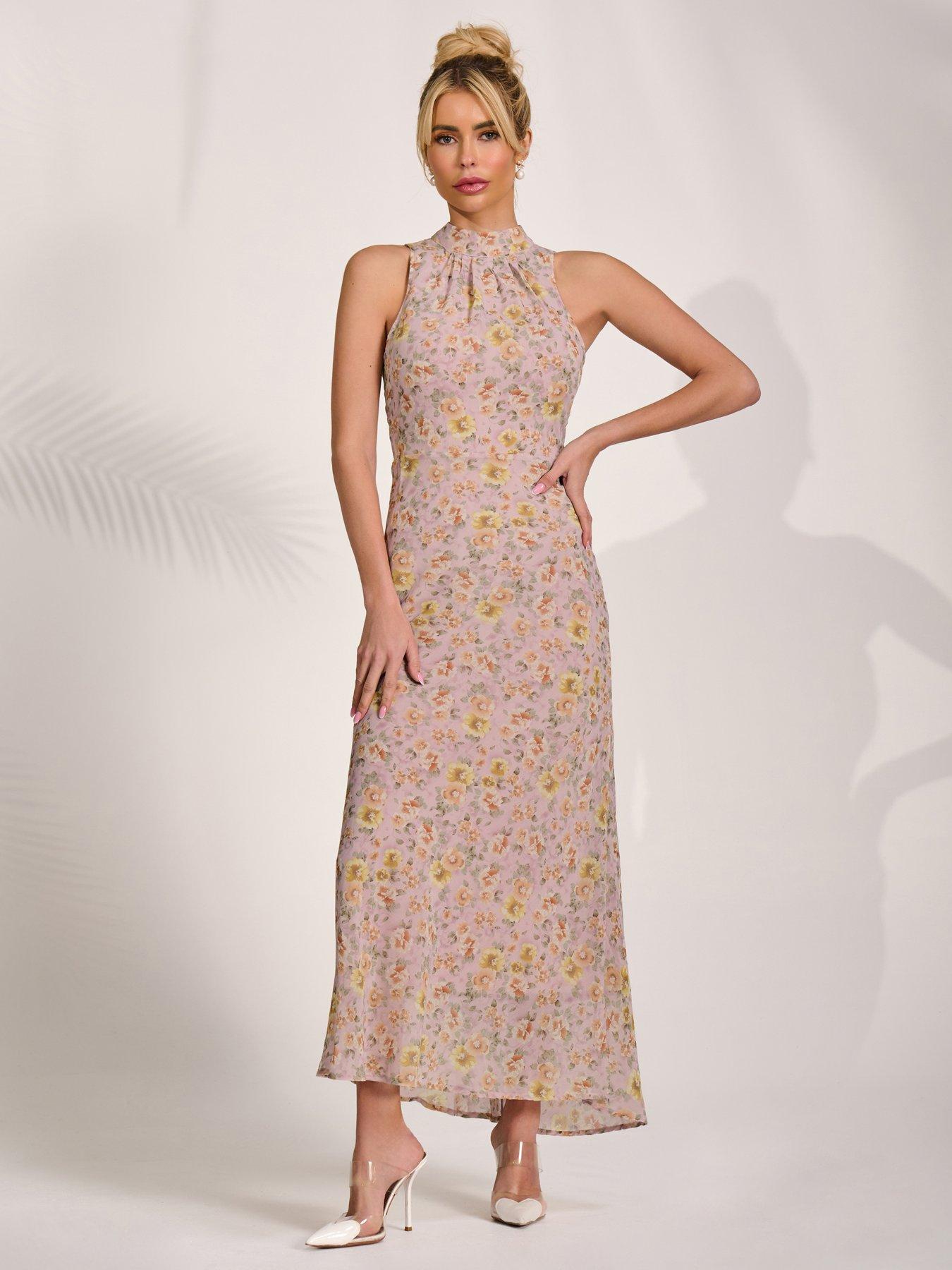 Jolie Moi Sleeveless Chiffon Halterneck Midaxi Dress